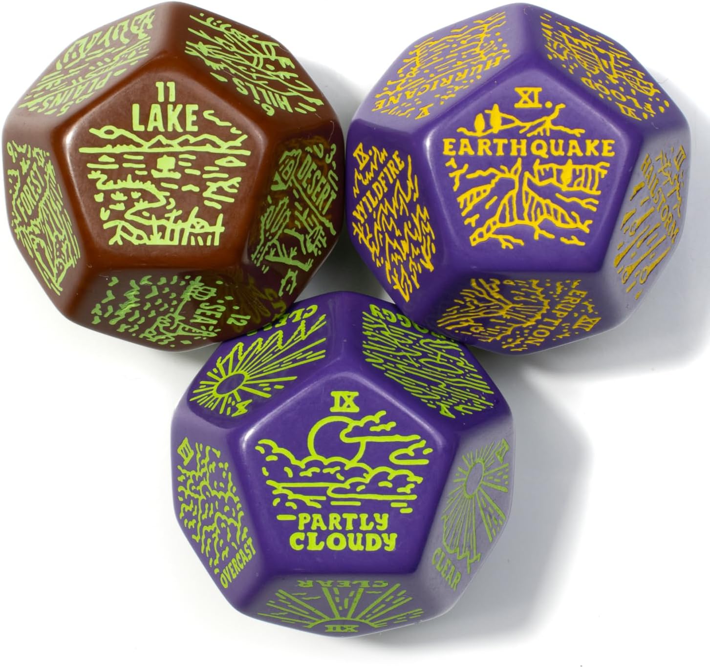 Weather, Severe Weather & Geography Generator Dice Set | 3 Jumbo D12s for D&D, Pathfinder & TTRPGs | Hand-Illustrated | Worldbuilding & Encounter Inspiration for Game Masters (Blues)