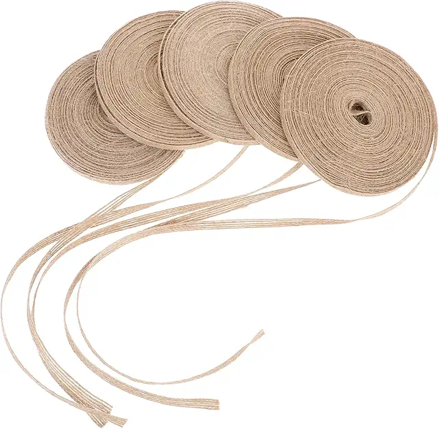 5 Rolls Natural Jute Ribbon, 0.5cm Wide for Crafts & Decor