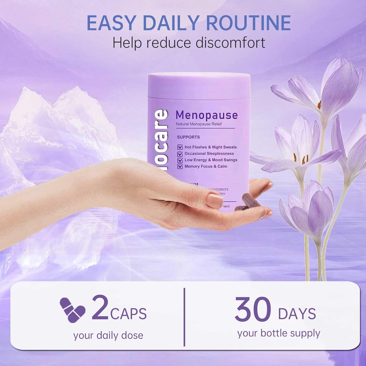 E-Bes Menopause Supplement with Black Cohosh & Ashwagandha KSM-6,MENO Menopause Support for Women, Helps Relieve Hot Flashes, Night Sweats, Mood Swings, 60 MENO Capsules -1 Pack - Image 4