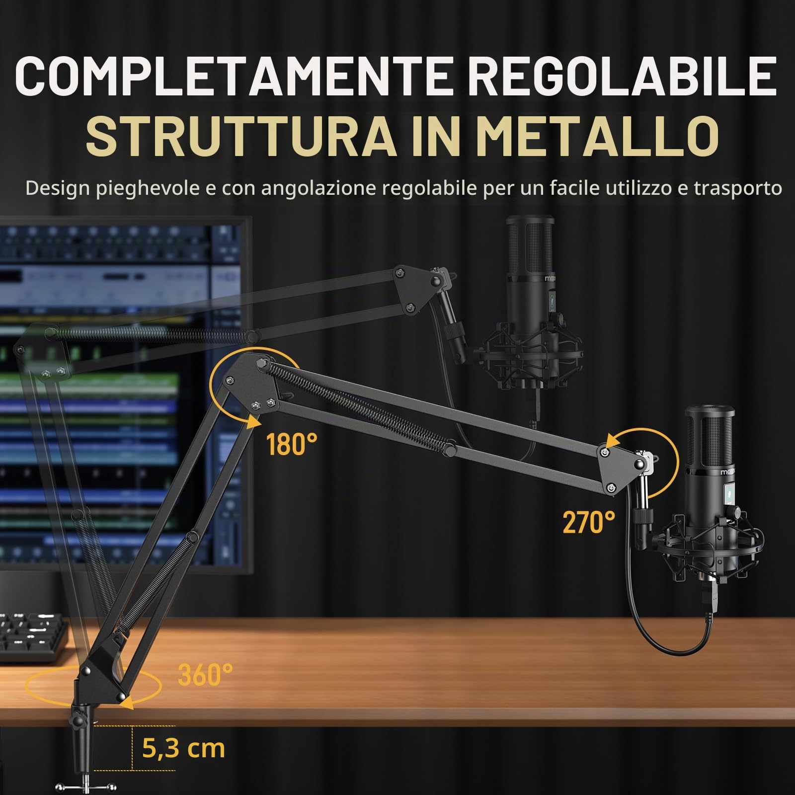 MAONO PM421 - Microfono a condensatore a condensatore con silenziatore monocomando, microfono USB 192KHZ/24BIT e manopola di guadagno microfono per trasmissione, registrazione, gioco, YouTube