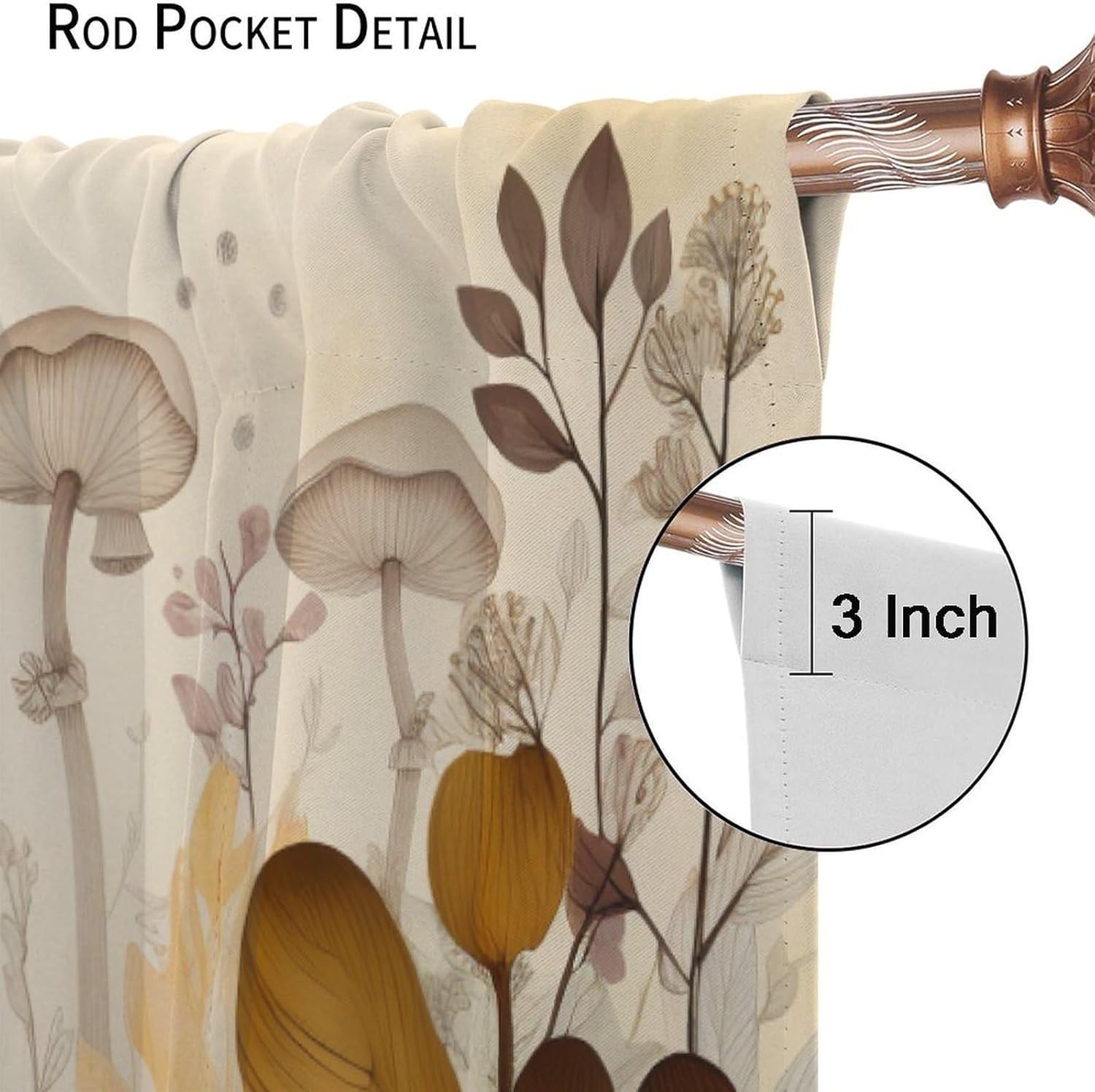 Mushroom Blackout Curtains, Retro Cartoon Ink Style Forest Colorful Mushrooms Pattern Home Decor Window Rod Pocket Curtains for Bedroom Living Room Kitchen Nursery Decor 52x84in