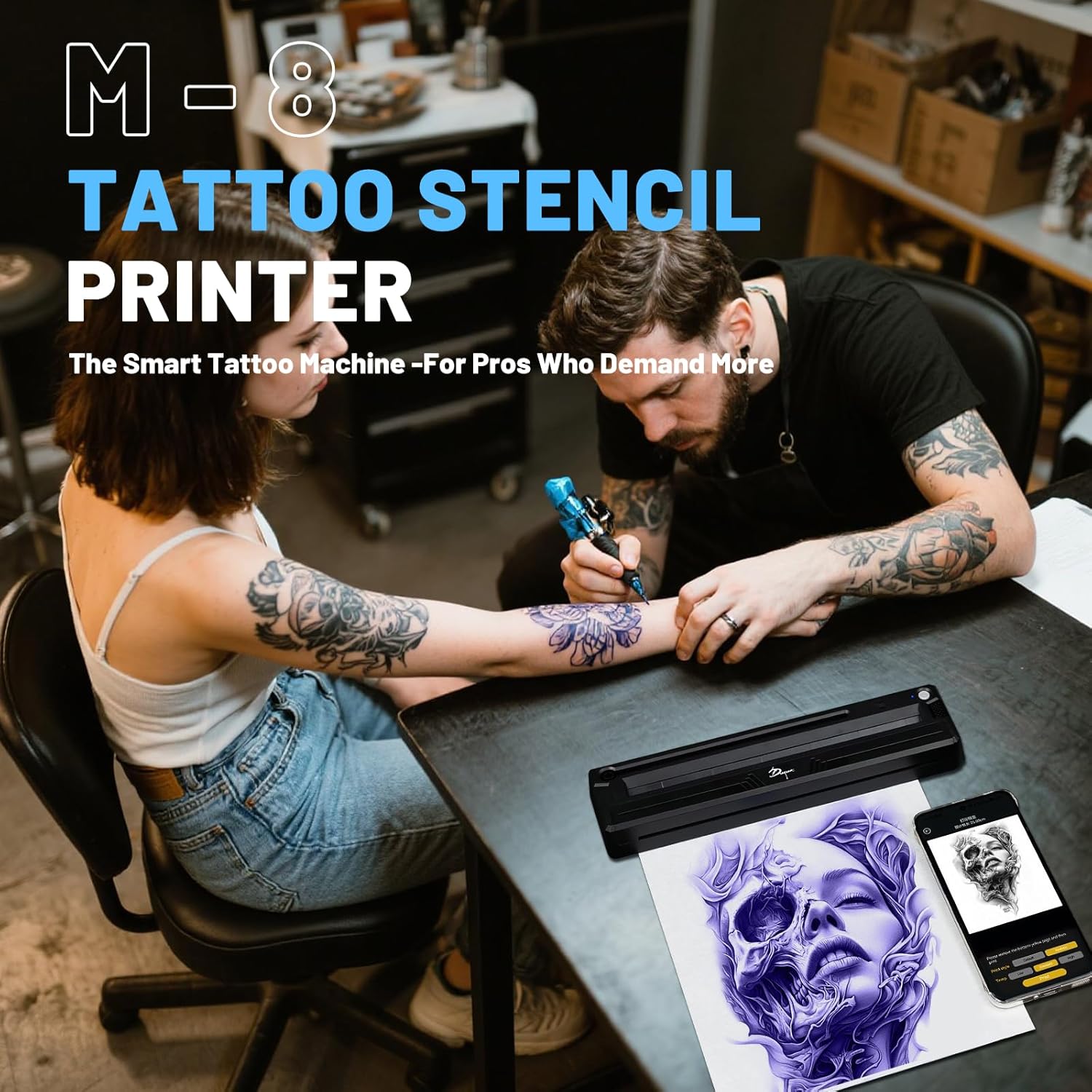ZG Wireless Tattoo Stencil Printer,Portable Wireless Bluetooth Thermal Tattoo Printer for Long Image Printing. Compatible for iOS & Android Phone,Laptop & iPad.5 Transfer Papers Included