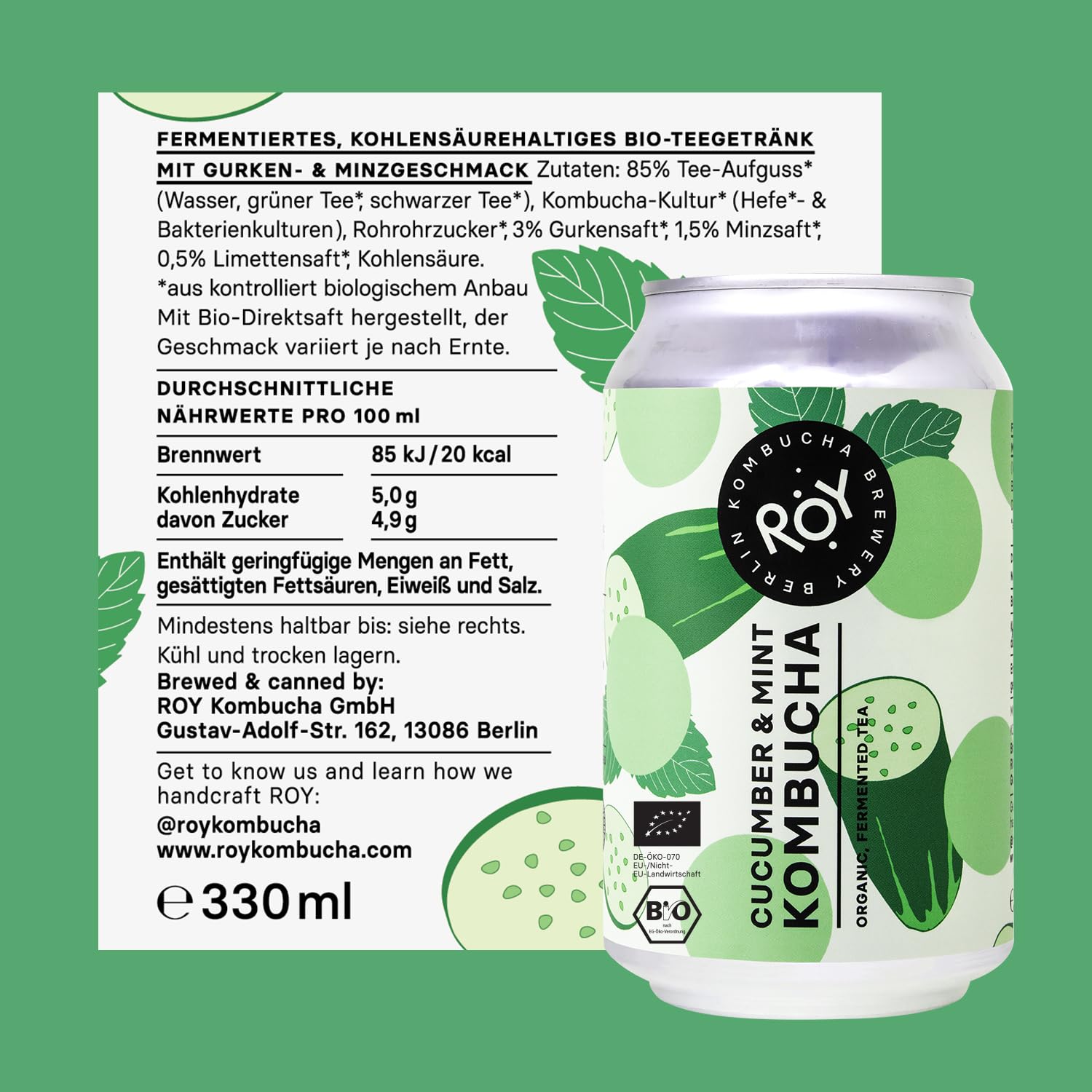 ROY Probierpaket Kombucha Bio mit 5 Sorten, 6 Dosen à 330 ml Bio Kombucha, handgefertigt in unserer Berliner Brauerei, vegan, glutenfrei, laktosefrei, 6er Pack, inkl. 1,50€ Pfand