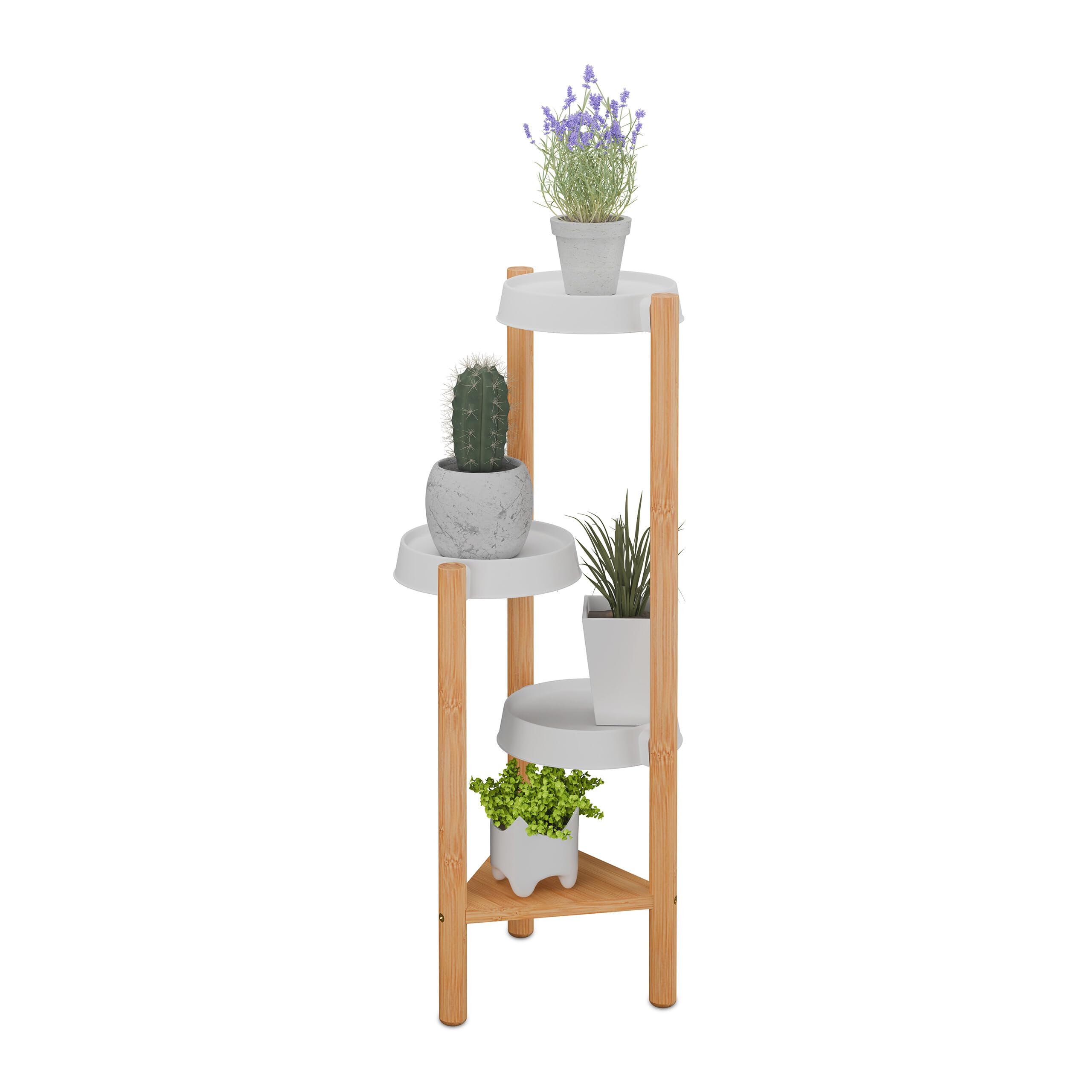 Relaxdays Scaffale Portapiante con 4 Ripiani in Plastica, Scala Portafiori, Supporto Vasi, 78x28x34 cm, bambù, Naturale