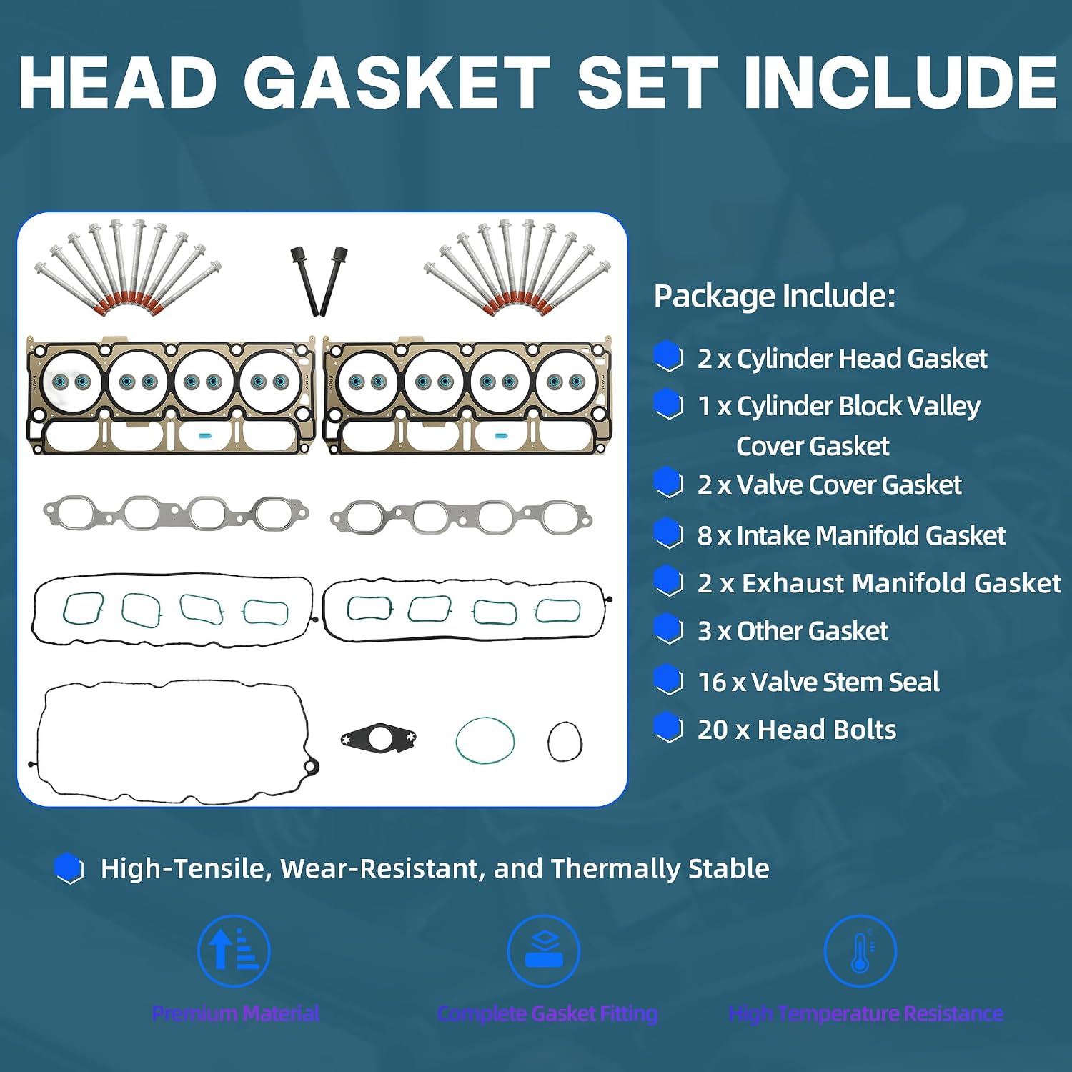 Head Gasket Set w/Cylinder Head Bolt Kit For Chevy GMC 5.3L 2014-2019