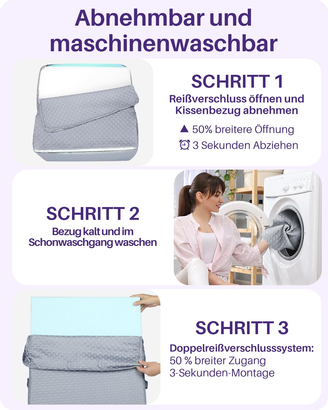 Kekoy Verstellbares Keilkissen Bett, Grau, 23 und 30,5 cm | Schlafapnoe, Säure Reflux, Rückenschmerzen, Schnarchen. Genesung – Memory-Schaum Reflux Kissen, waschbare Hülle, Griff