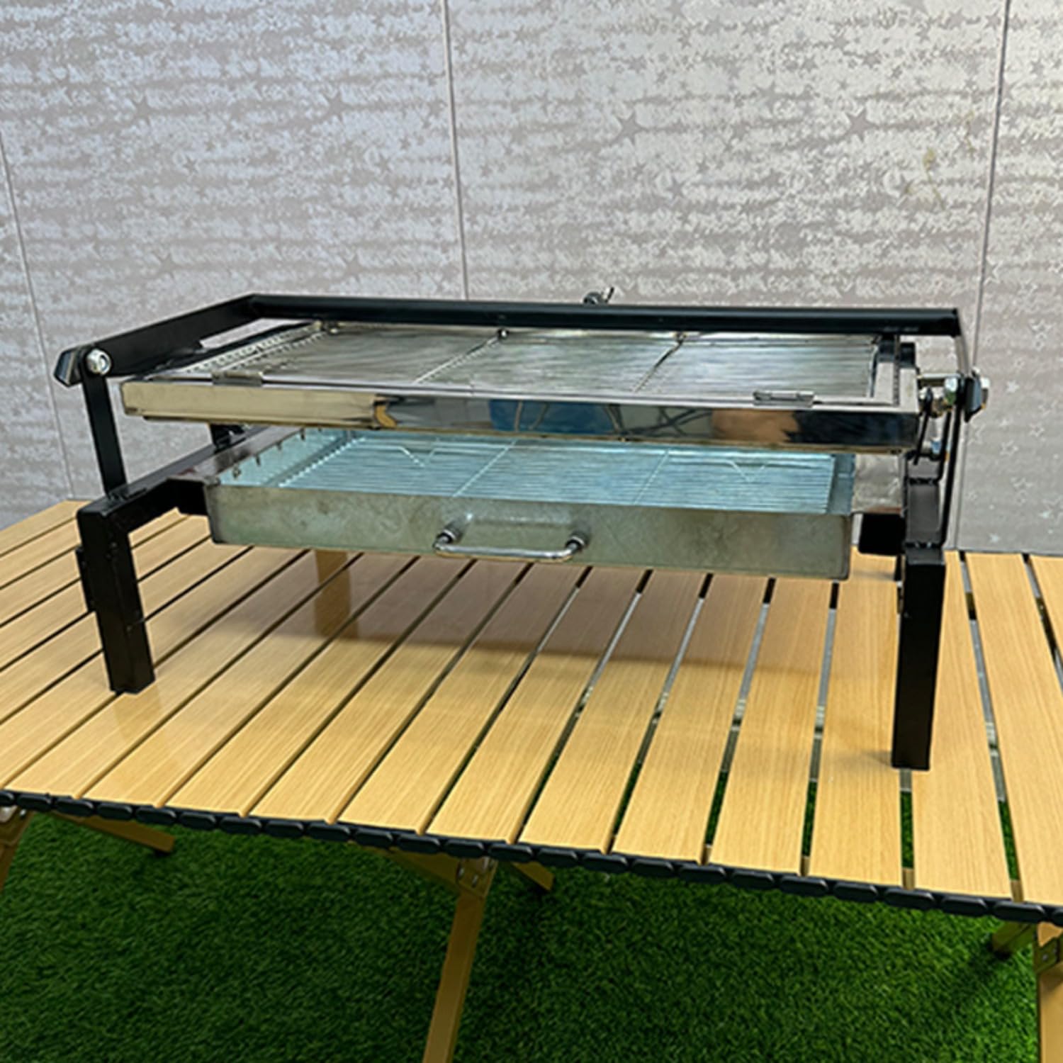 Barbecue portatile pieghevole con griglia a carbonella, stile casa, campeggio, universale, spiedino, barbecue alla griglia per pesce, griglia multifunzione (nero, di piccole dimensioni)