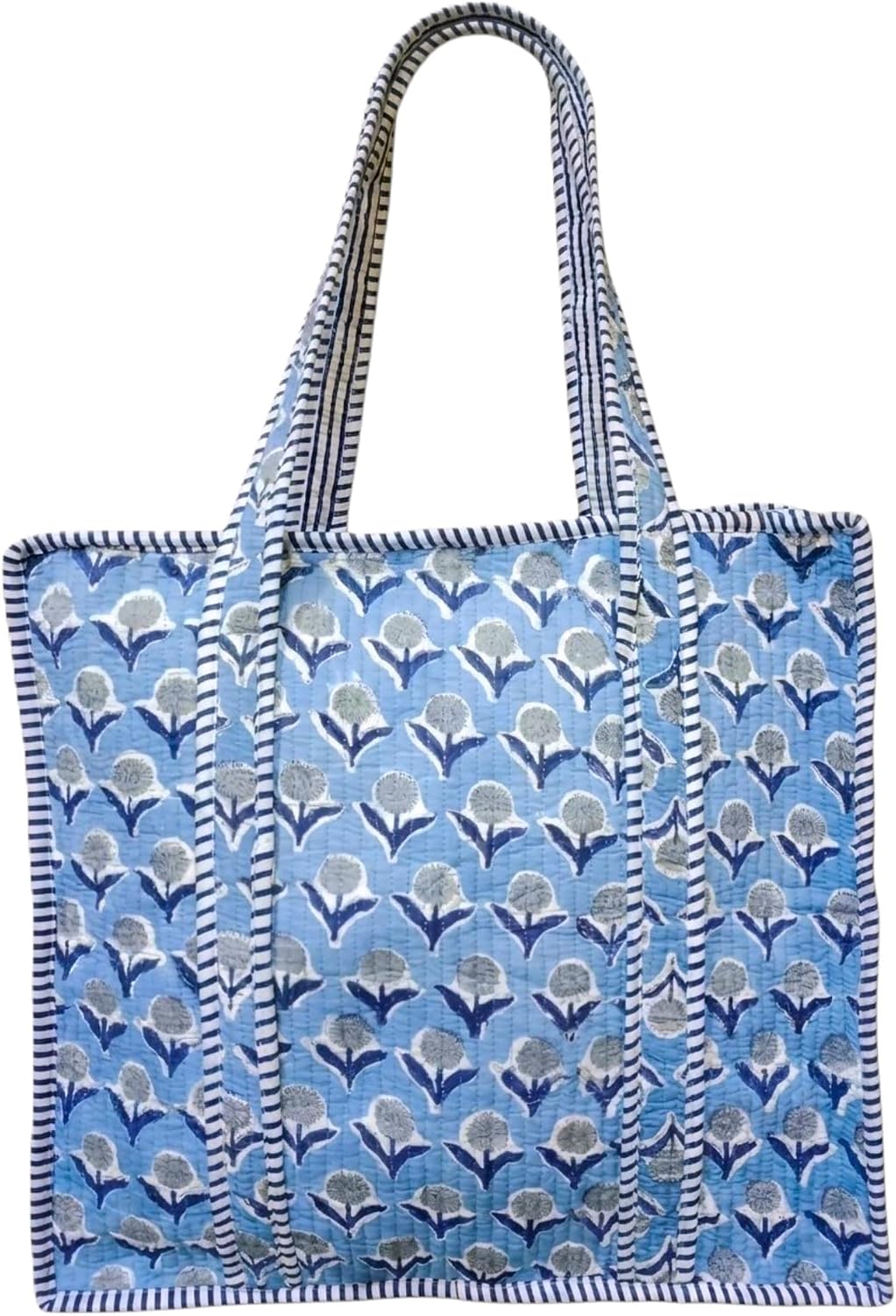 COTSILER 100% Cotton Quilted Tote Bag with Zipper Large Aesthetic Bohemian Block Print Travel Bag,Shoulder Purse & Beach Bag