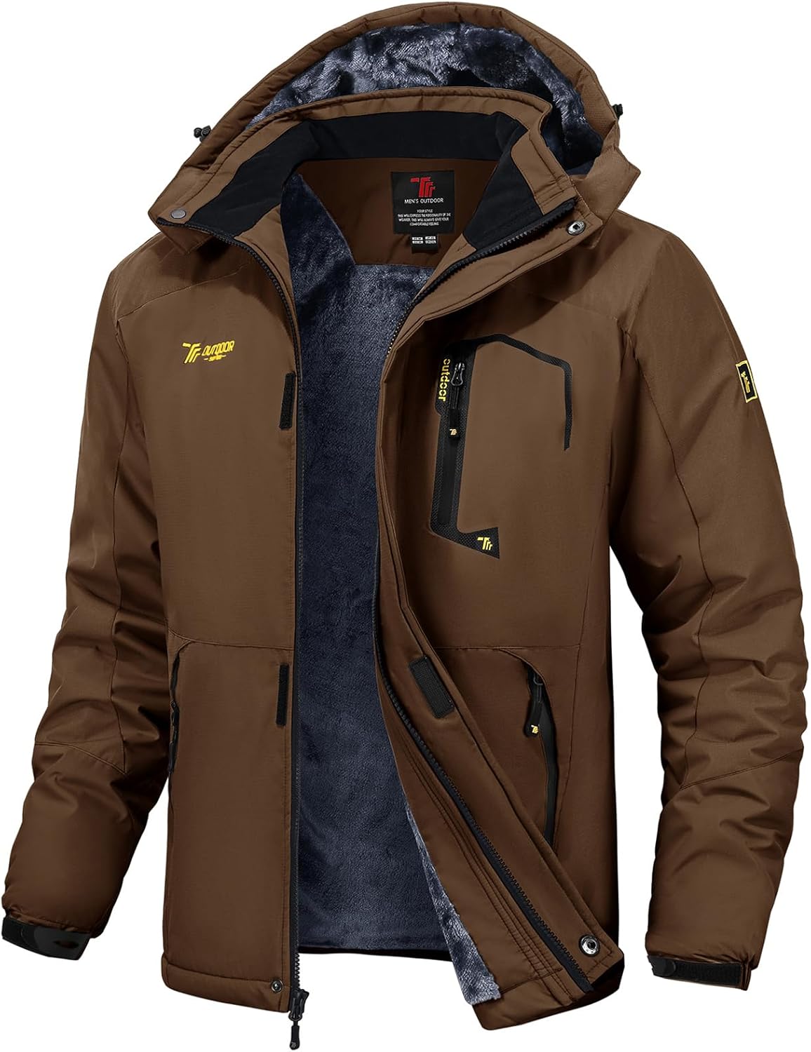 TBMPOY Men's Winter Jackets Skiing Waterproof Snow Thick Fleece Lined Hooded Utility Cold Weather Warm Outdoor Ice Work