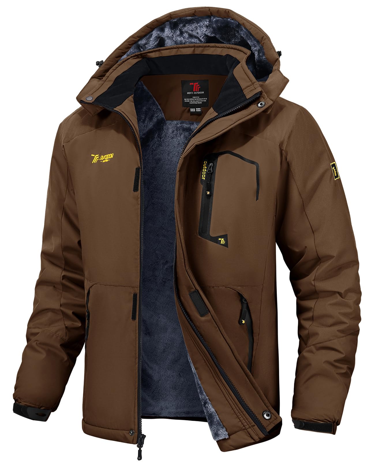 TBMPOY Men's Winter Jackets Skiing Waterproof Snow Thick Fleece Lined Hooded Utility Cold Weather Warm Outdoor Ice Work