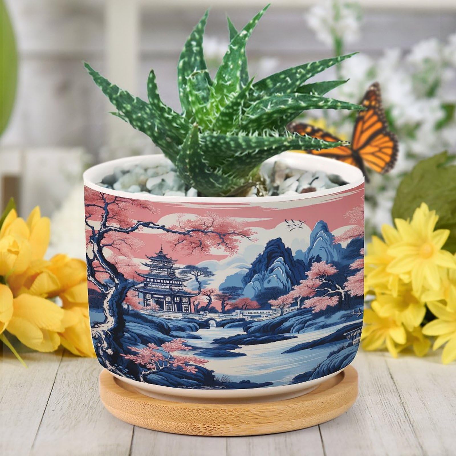 Amazon.com: BRUYU5SE Pink Blue Chinoiserie Ceramic Planter Coral
