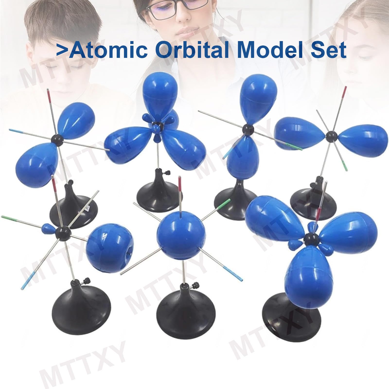 7-teiliges Set für Atomorbital-Modelle – Modelle von Elektronenwolken und Hybridorbitalen (s, sp, sp², sp³, px, py, pz) für die Organische Chemie; visuelles Lehrmittel für Unterricht