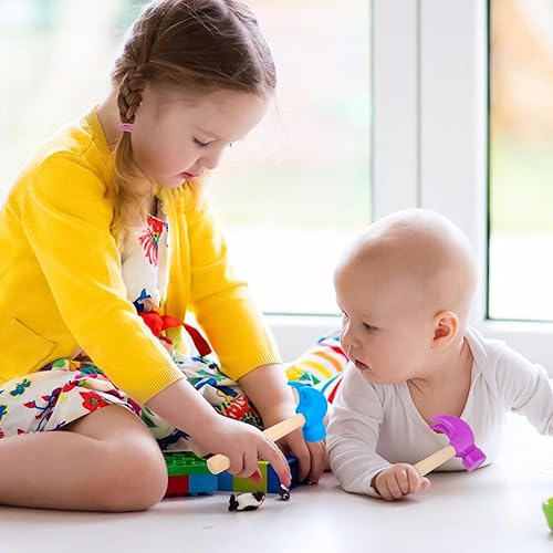 Miniatura 9 de Paquete de 2 juguetes de martillo de madera, martillos de simulación, herramientas de mantenimiento, juguetes educativos para niños, suministros de