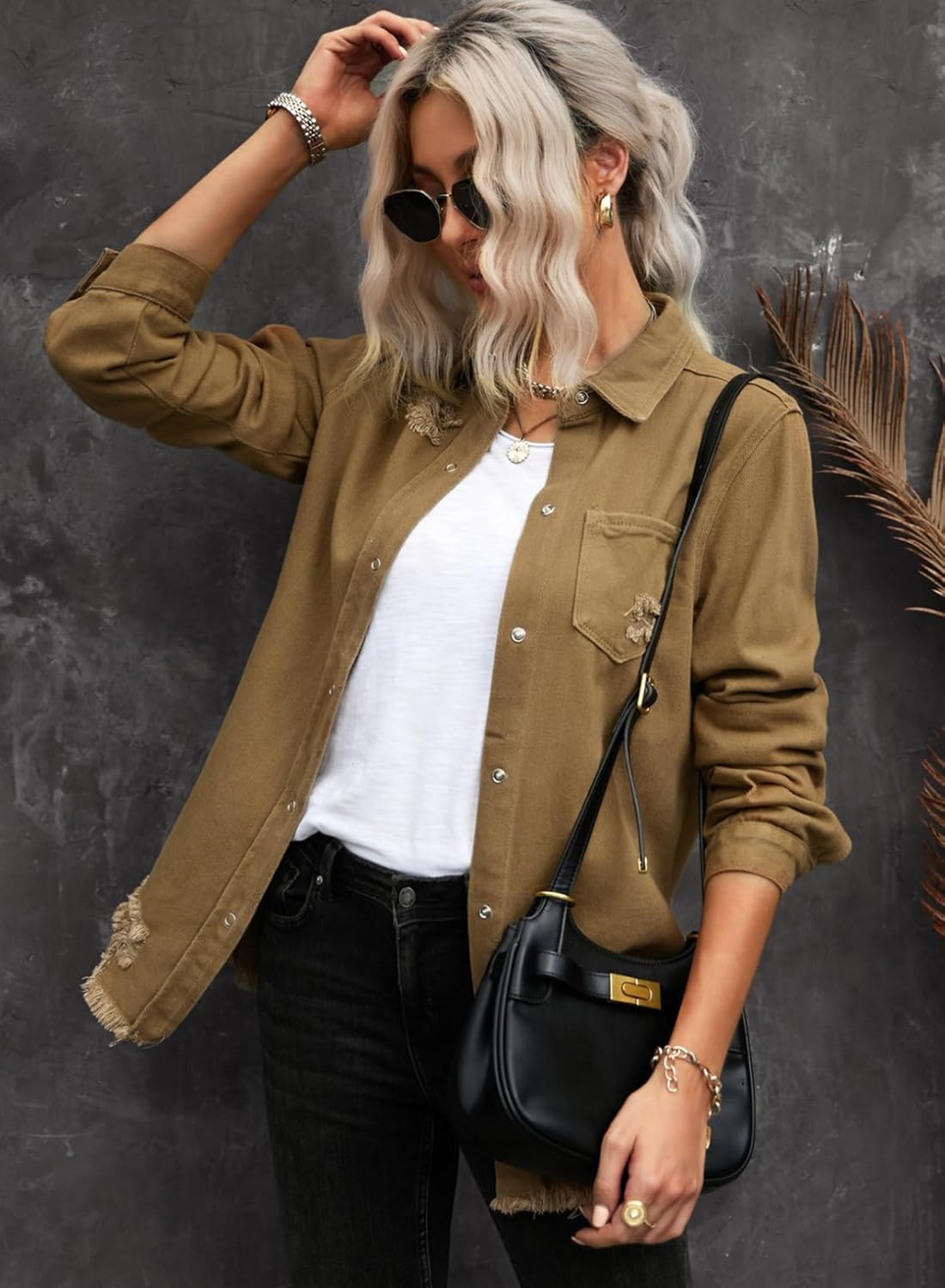 Dokotoo Women’s Oversized Denim Jacket Casual Long Sleeve Denim Shirts Distresse Jean Jacket Fall Outfits 2025