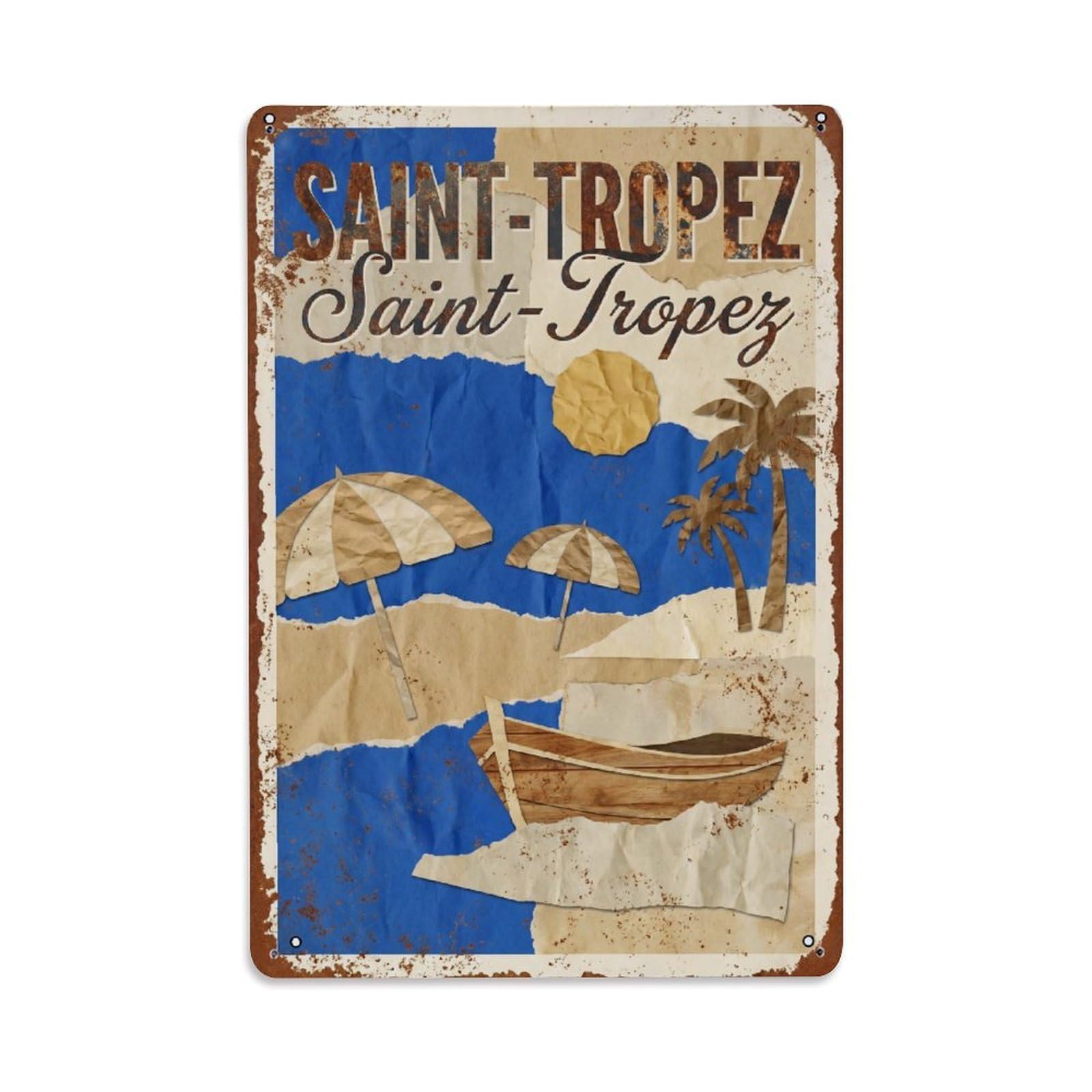 Fyrn Style Metal Tin Sign Vintage Travel Saint-Tropez France Landmark