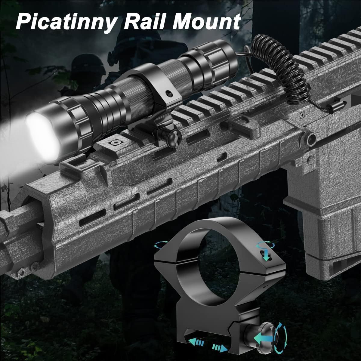 BESTSUN Tactical Flashlight Rechargeable Super Bright LED 2000 Lumens Single Mode Weapon Light Waterproof Handheld Hunting Flashlights Torch with Pressure Switch and Mount for Picatinny Included