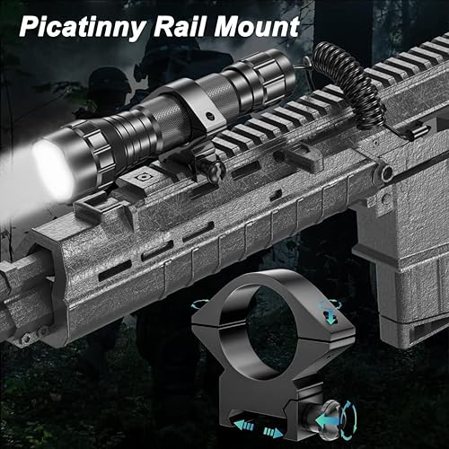 Miniatura 5 de BESTSUN Linterna táctica recargable súper brillante LED de 2000 lúmenes, luz de arma monomodo, impermeable, linterna de caza de mano, linterna con