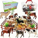 BOLZRA Farm Animal Figurines, Realistic Plastic Animals Toys with Fences Building Blocks, Farm Figures Playset Educational Christmas Birthday Gift for Kids & Toddlers, 53 PCS