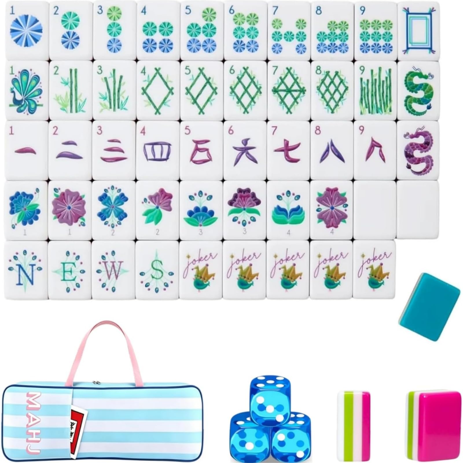 Pealeaf 4 Layer Mahjong Tiles Set - Complete American Mahjong Tiles Set with 160 Acrylic Tiles and Carrying Bag, Full Size Strategy Board Game for Adults, Family Game Nights and Social Play (G)