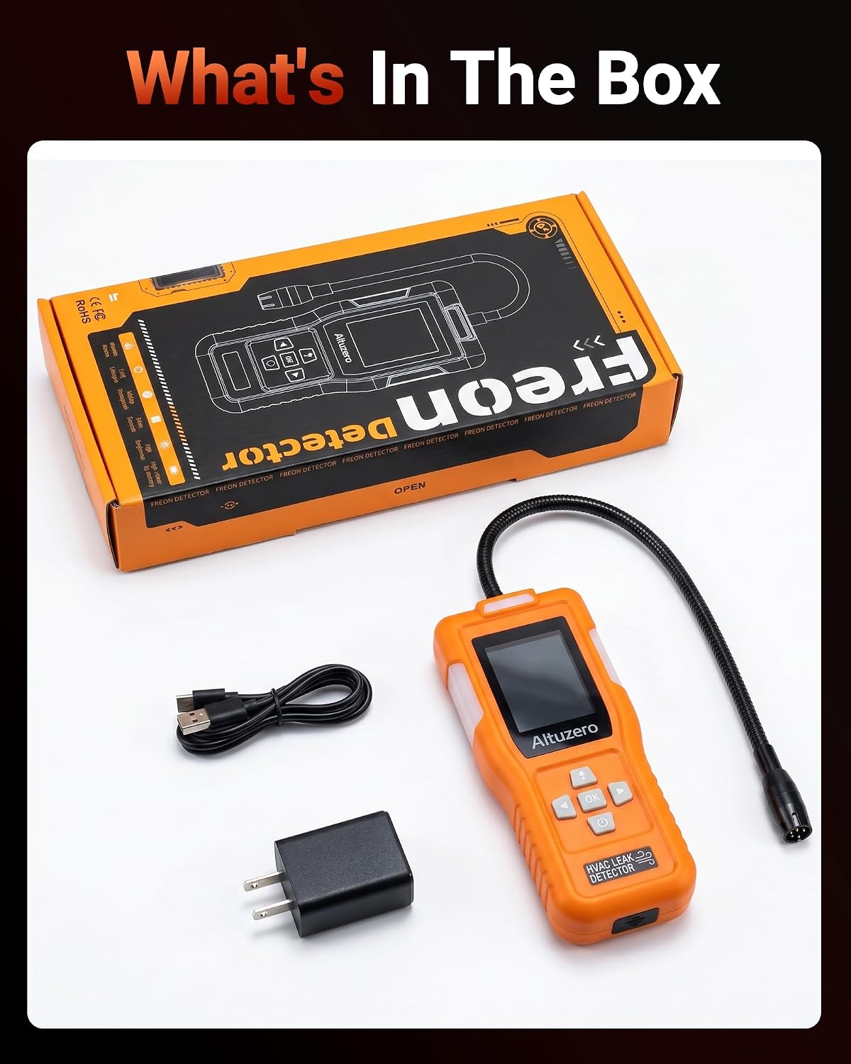 Rechargeable Refrigerant Leak Detector, HVAC Freon Leak Detector with Japanese Sensor, 3 Sensitivity Levels, TFT Display, 3 Alarm Modes, AC Gas Sniffer for R134a R410A R22 R1234YF R32