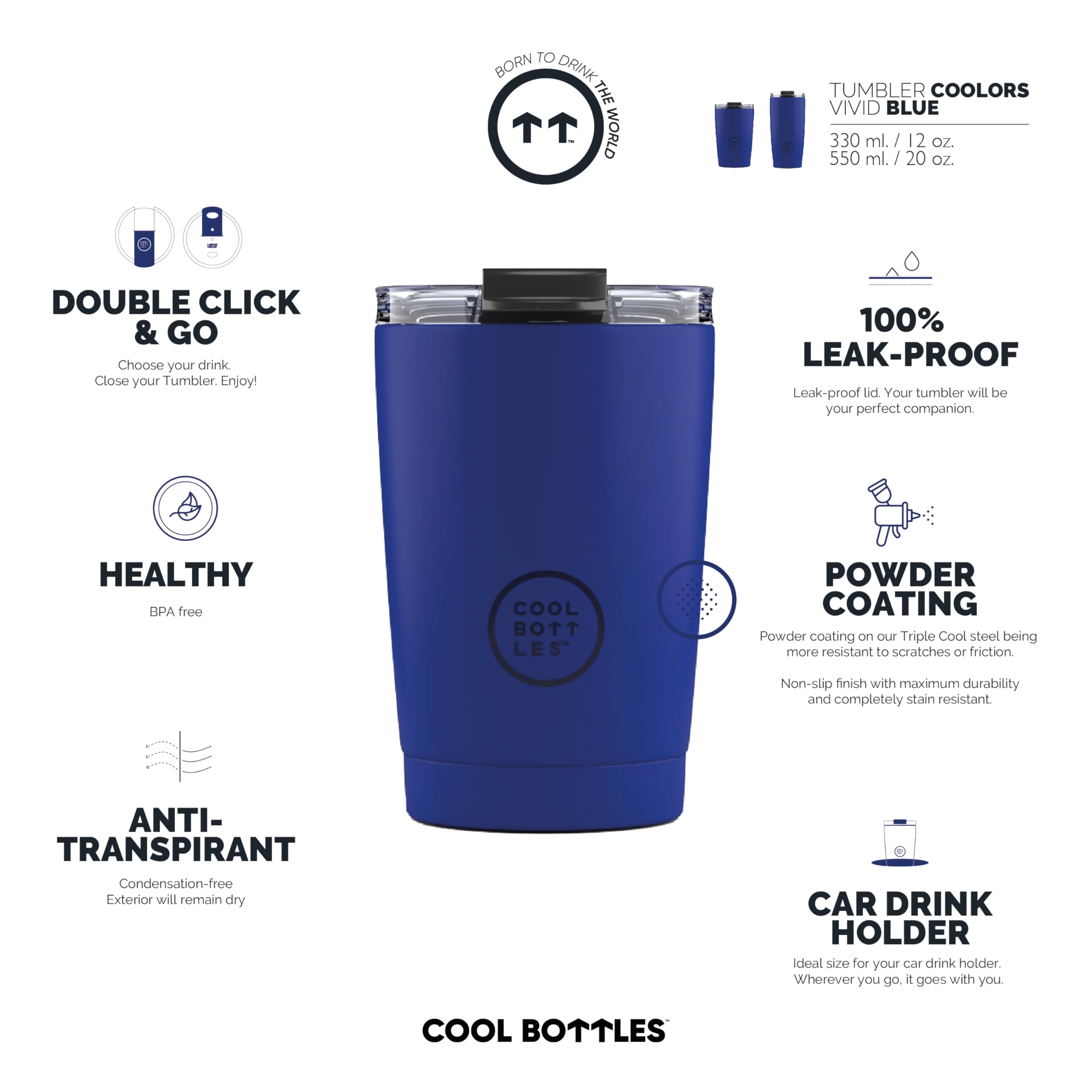 Cool Bottles Tumbler Termico 330 Ml Vivid Yellow – Tazza In Acciaio Inox, Coperchio Ermetico, Mantiene Freddo 10h E Caldo 5h, Finitura Antimacchia