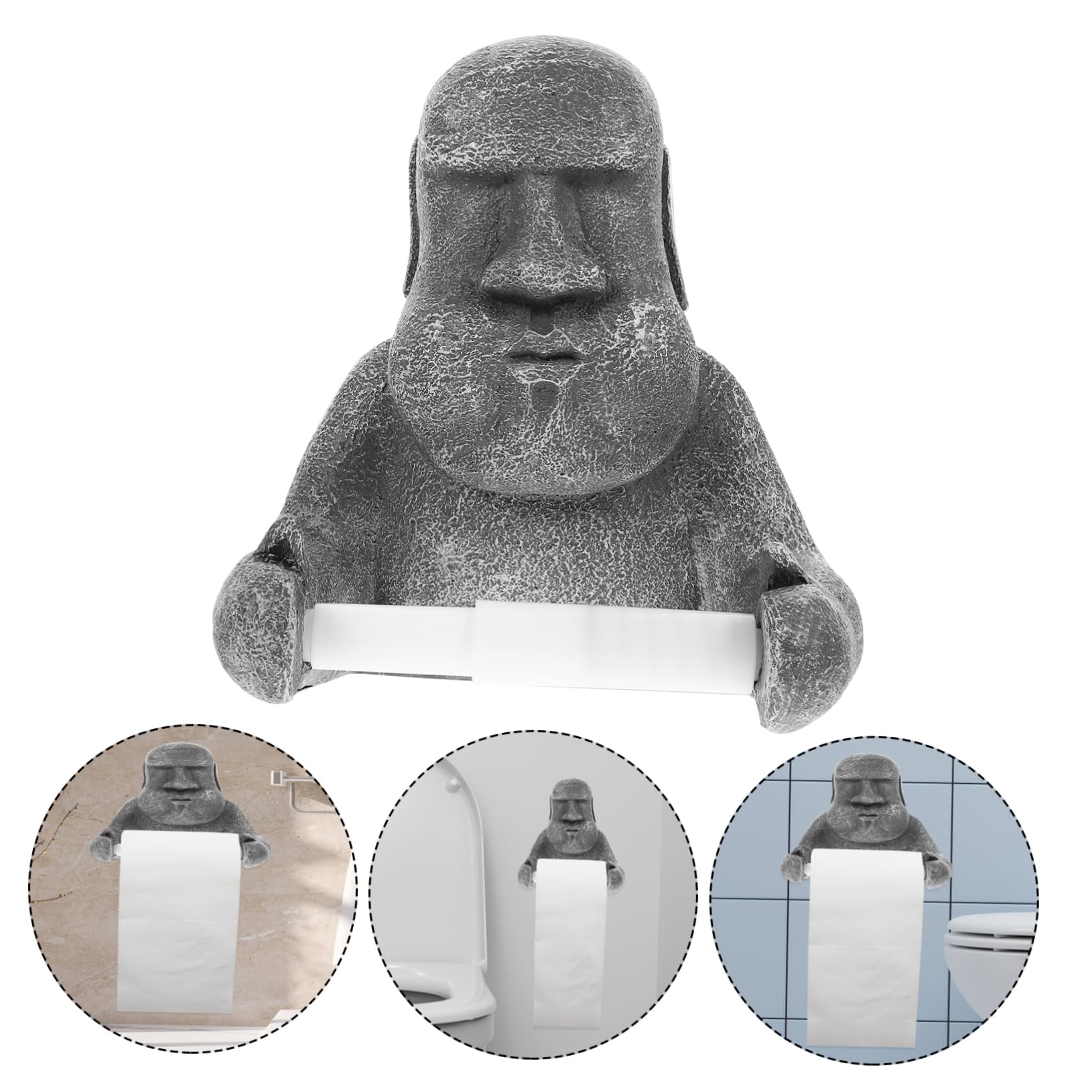 Porte-Rouleau Design Statue Moai Créatif Essuie-Tout en Résine Structure Stable et Résistante, pour Salle de Bain ou Toilettes
