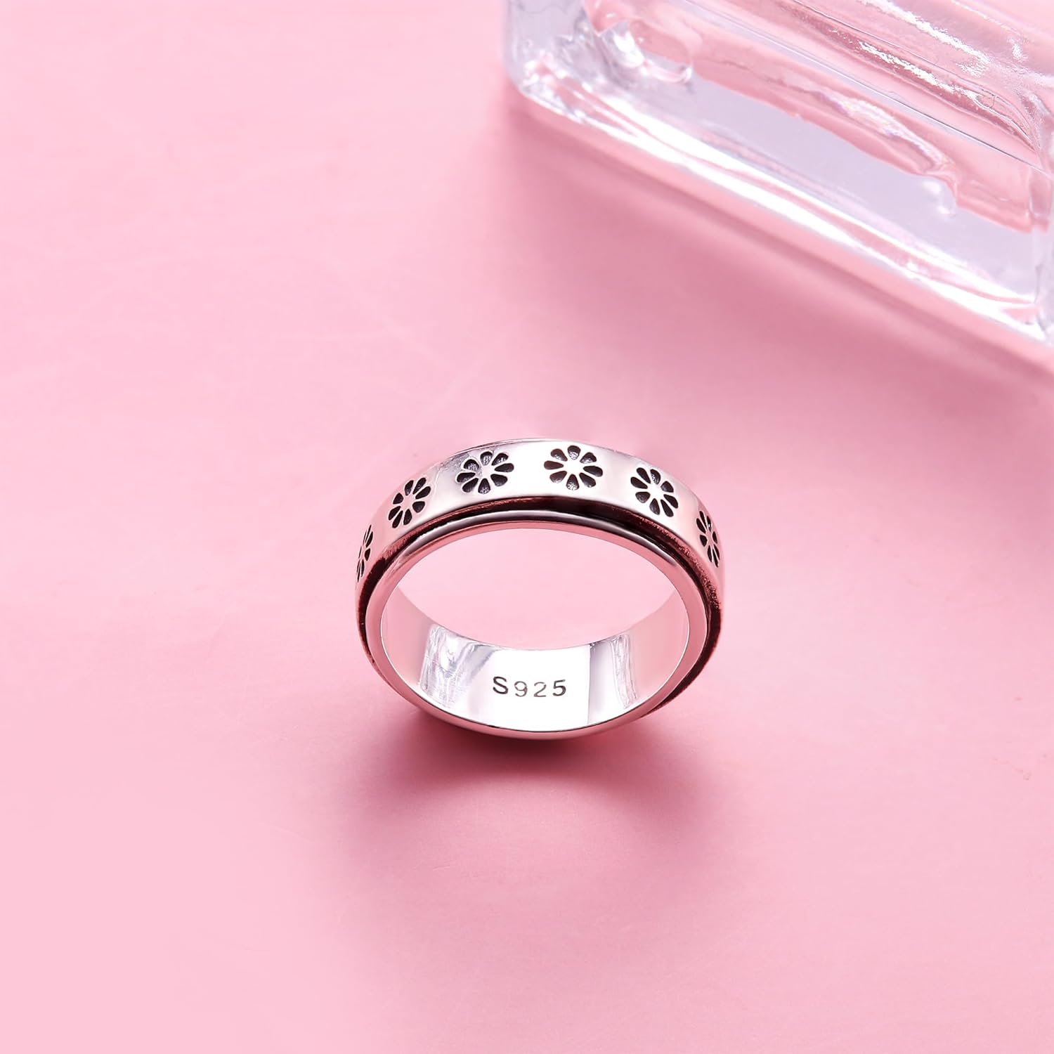 MILACOLATO Anxiety Rings for Women Men 925 Sterling Silver Spinner Fidget Rings Platinum Plated Band Thumb Rings Worry Stress Relieving Boredom ADHD Autism Ring Jewelry Gifts