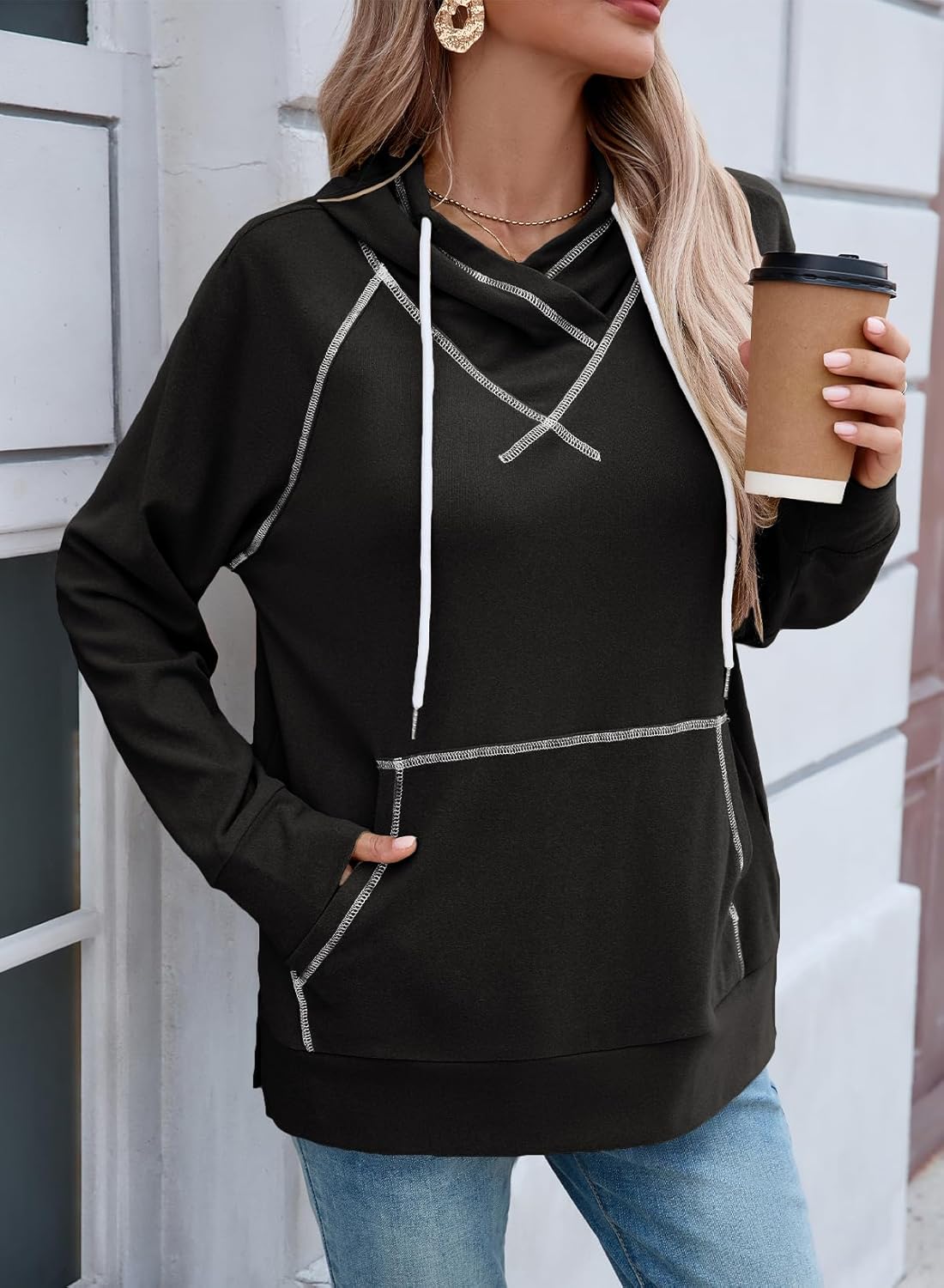 SHEWIN Womens Hoodies Drawstring Hooded Sweatshirt Pullover Long Sleeve Tops Womens Fall Fashion 2025 - Image 4