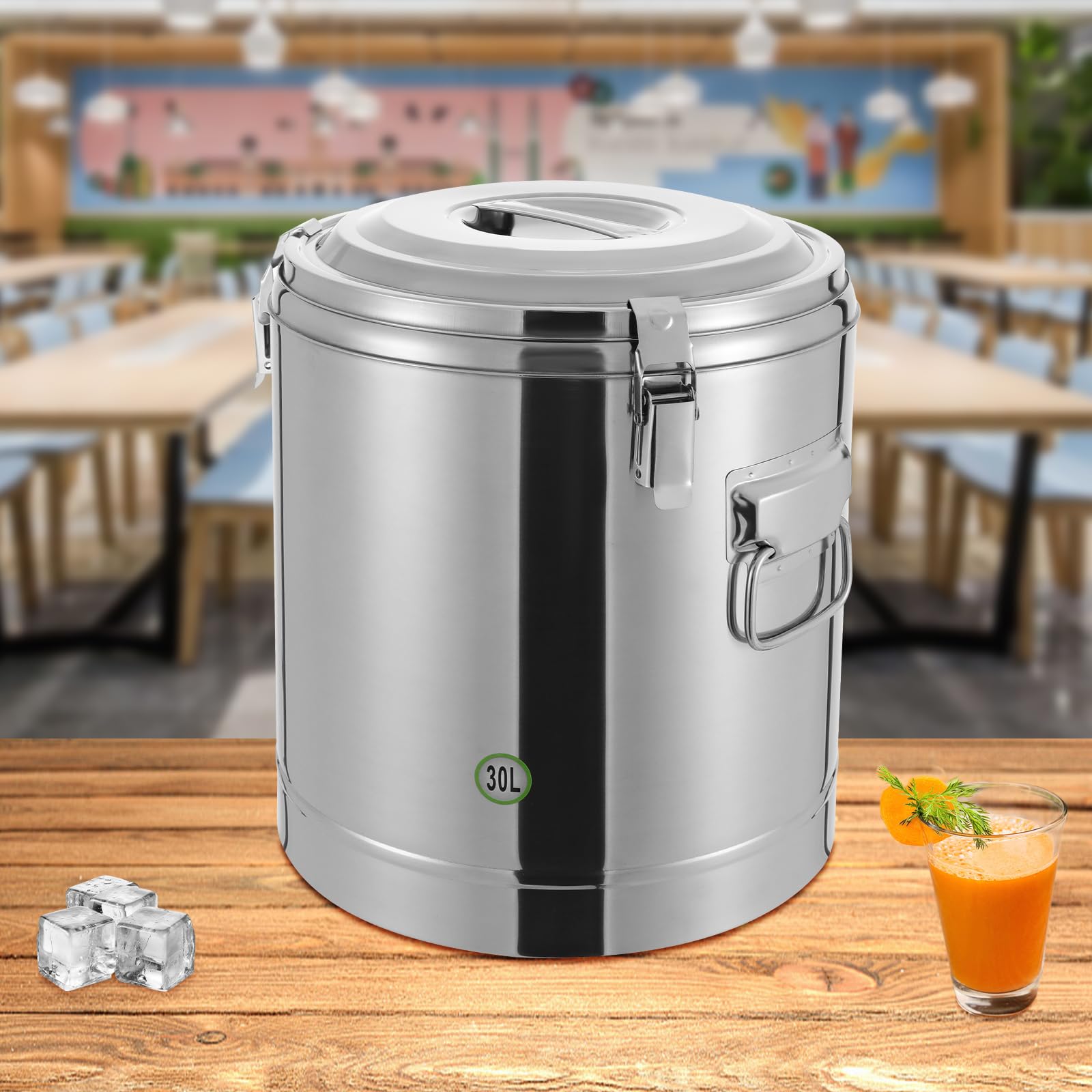Contenitore isolante in acciaio inox, 30 l, contenitore termico per alimenti, contenitore isolato per il trasporto gastronomico, con manici e coperchio, thermos per mense, ristoranti e hotel