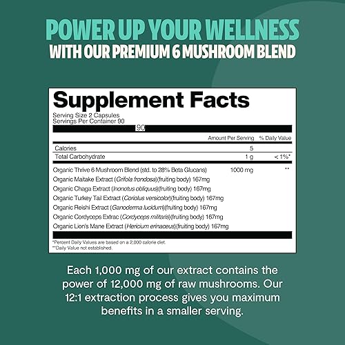 Miniatura 3 de FreshCap Ultimate - Suplemento de hongos de 12,000 mg, cápsulas complejas nootrópicas, apoyo inmunológico de hongos orgánicos, suplementos