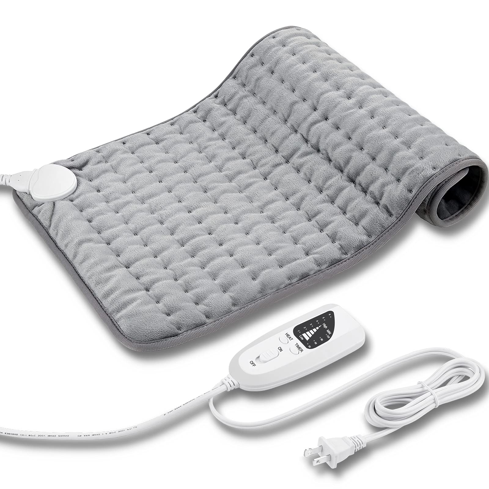 Heating Pad, Electric Heating Pad for Dry & Moist Heat, Electric Heat Pad with Multiple Temp & Timer Settings, Auto Off.(Light Gray, 24"X12")