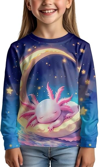 Girls Long Sleeve Graphic Shirt Crewneck Sports School Tee Tops