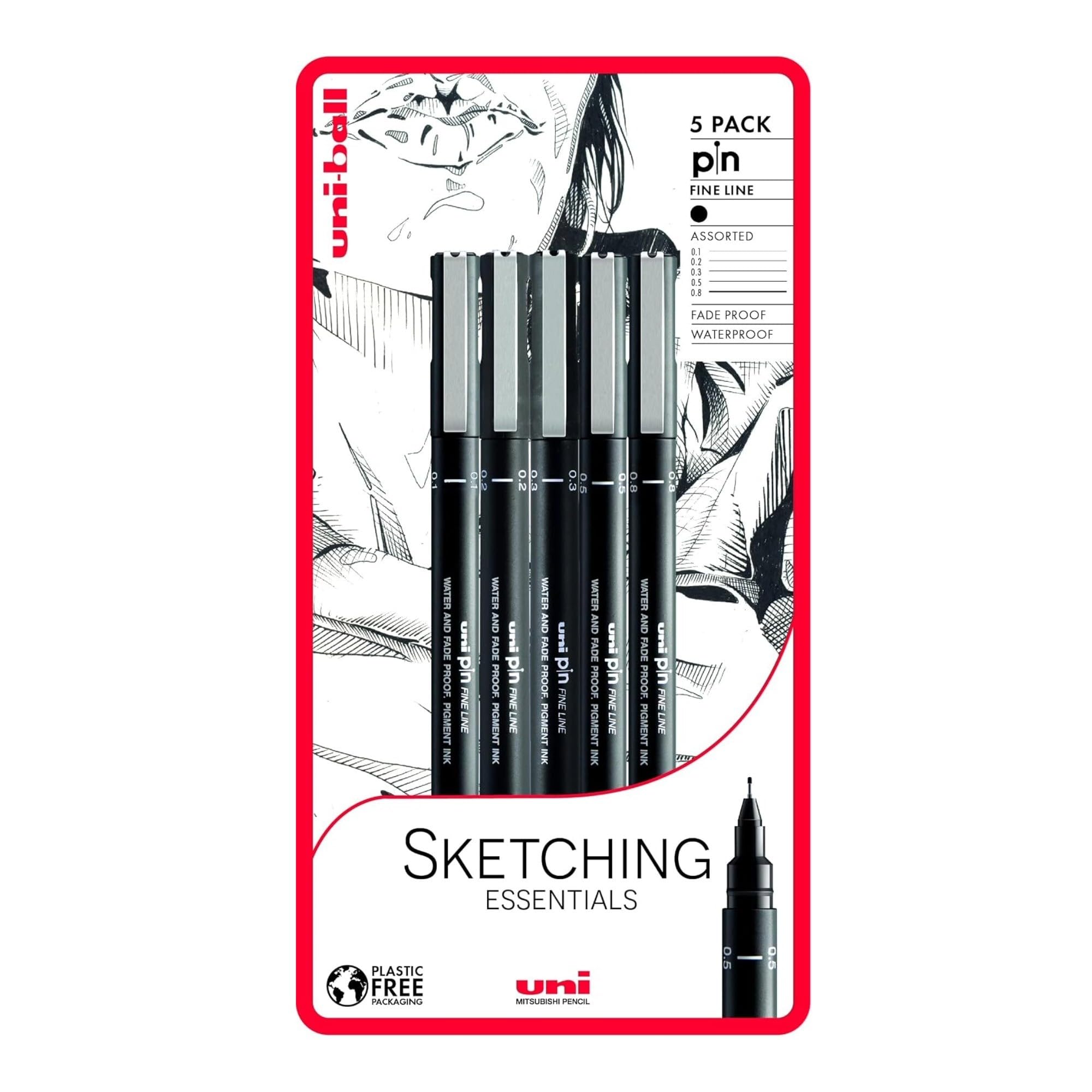 Uni-Ball Pin Fineliners, Black Fine Tipped Writing Pens, Water And Fade-Resistant Ink, Ideal For Architects, Sketching, Scrapbooking, Outlining, Art, Technical