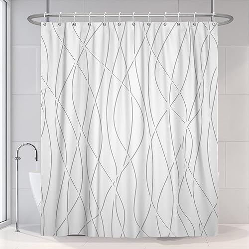 Miniatura 87 de Cortina de ducha pequeña a rayas gris claro degradado para baño, 36 x 72 pulgadas, juego de cortina de ducha geométrica para cabina de RV con Gris