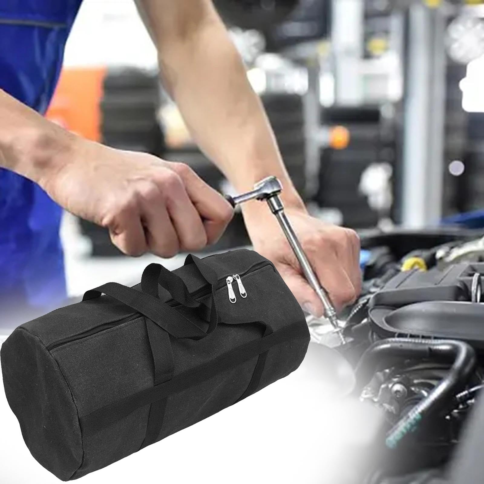 Organizador de Herramientas Bolso para Herramientas de Gran Capacidad con Compartimientos Exteriores Gruesa Adecuado para Electricistas Plomero, Negro Grande