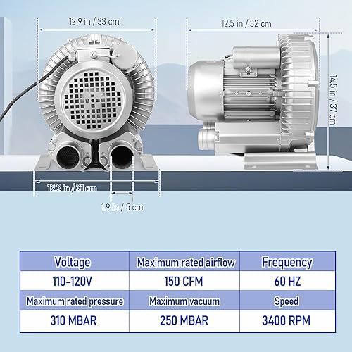 Miniatura 2 de POPETPOP Pump Aquarium Blower Fan Aquarium Air Blower Workshop Ventilation Industrial Vacuum Pump for Small Ponds Silver