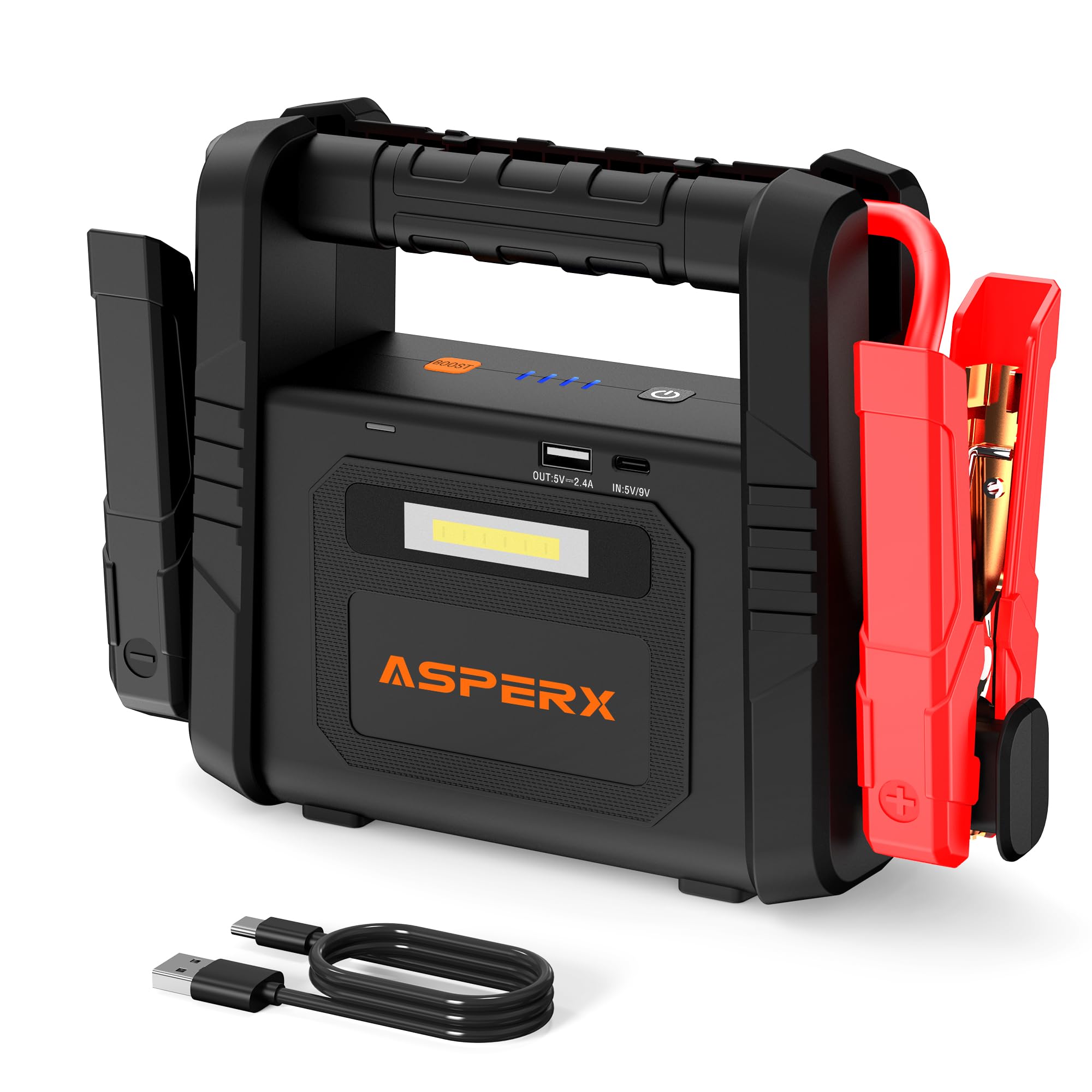 AsperX Avviatore Batteria Auto 6000A, Avviatore di Emergenza per Auto/Moto (Tutti i Motori a Benzina o Diesel fino a 12L), Starter Batteria Auto 12V con Torcia LED per Auto, Camion, Moto