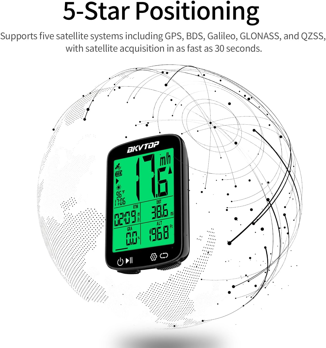 GPS Bike Computer Wireless Cycling Computer with Green Auto Backlight, 2.4 Inch Easy to Read LCD Speedometer Odometer, IPX7 Waterproof, Auto Start Stop for Road Mountain Bike MPH KMH