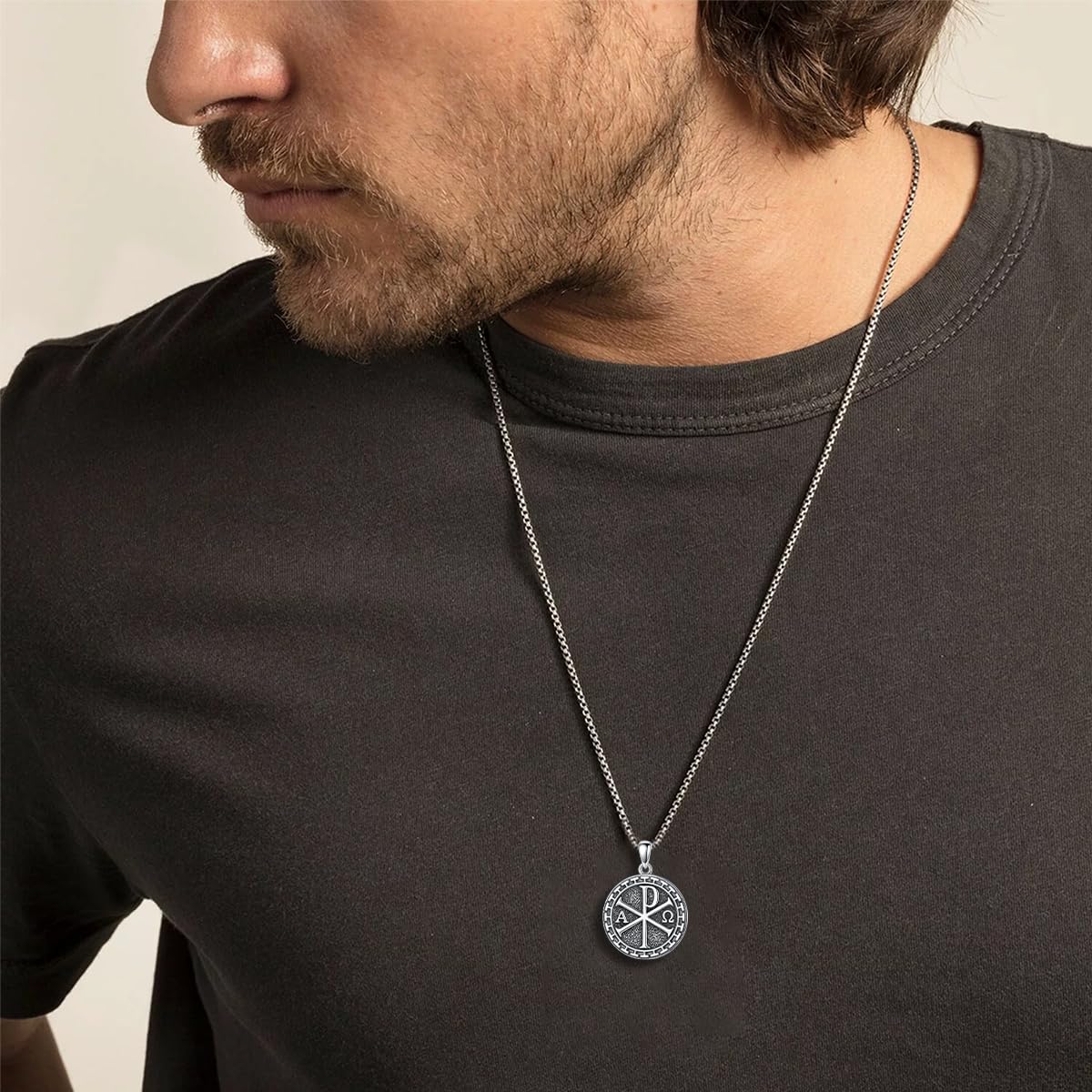 PROESS Herren Kette 925 Sterling Silber Löwe/Memento Mori/Dornenkrone/Wolf Halskette Religiöses Anhänger Schmuck Christliche Geschenke