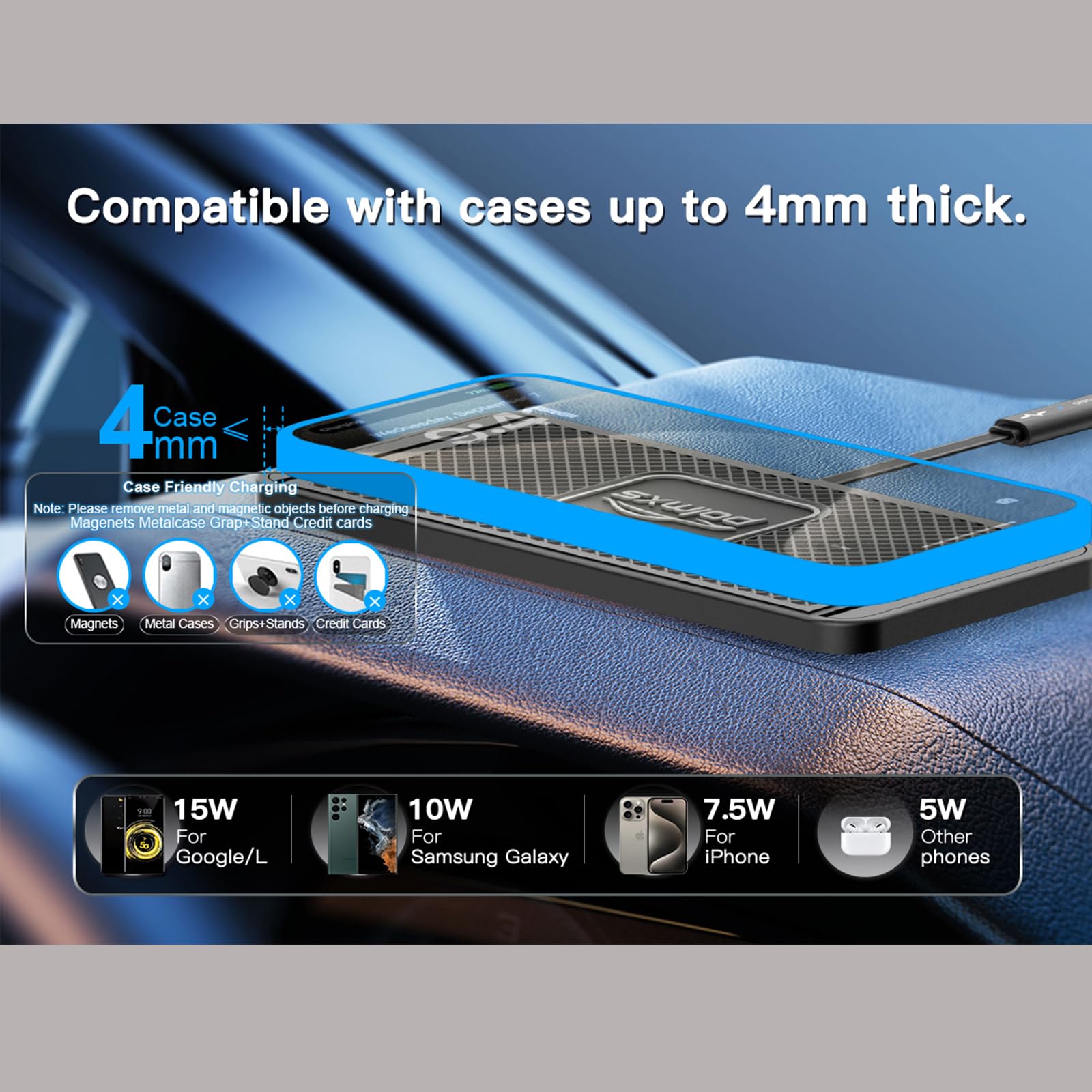 Caricabatteria wireless per telefono cellulare auto pad di ricarica rapida 15 W caricabatterie wireless tappetino di ricarica caricabatterie cordless Galaxy S21/S22 Note 10 Plus S9 S10 S8