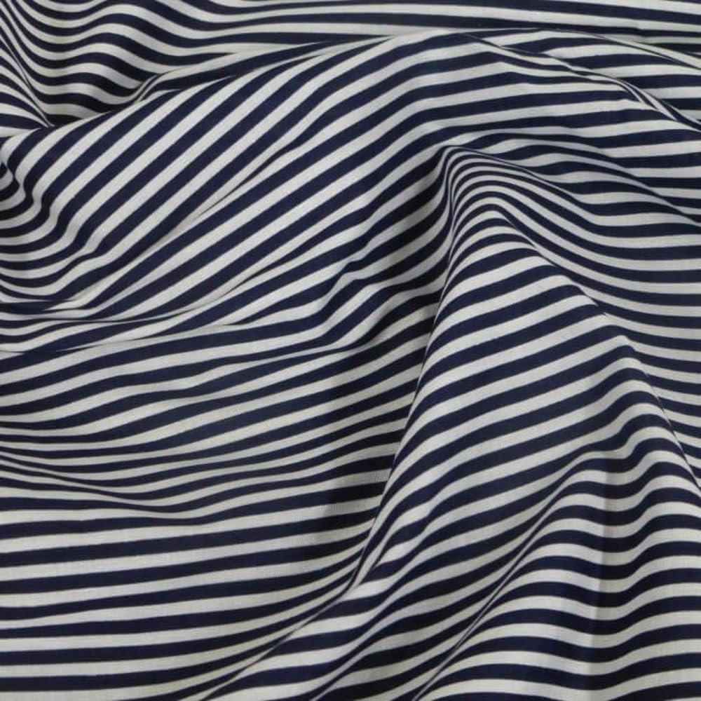 Oh Sew Crafty Limited Navy Polycotton Fabric 3Mm Candy Stripes Craft Stripe Dress Striped Material (Sold Per Metre) (Navy)