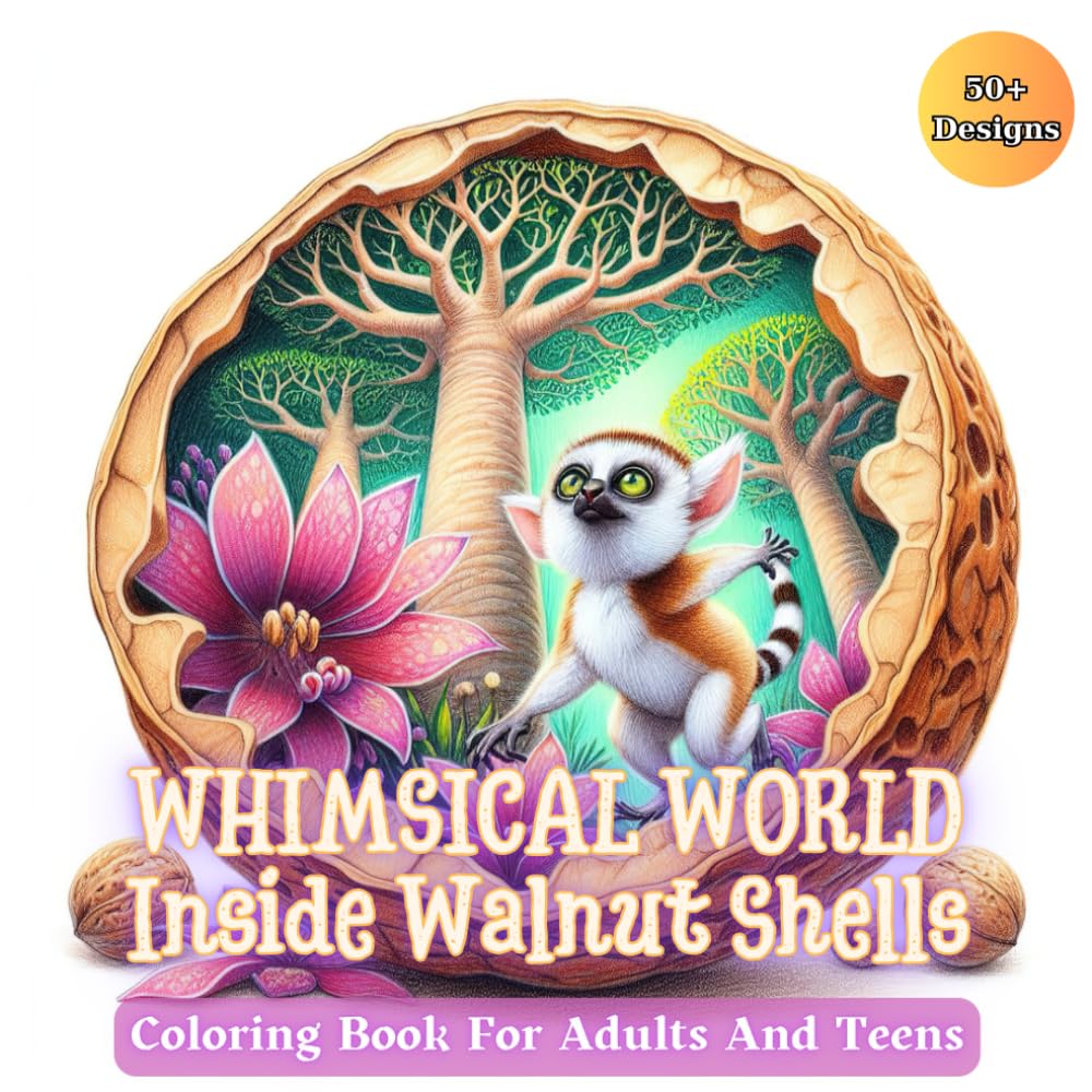 Whimsical World Inside Walnut Shells Coloring Book For Adults And Teens: Featuring Whimsical Grayscale Designs of Miniature Animals Inside Walnut ... (Whimsical world inside small things.)