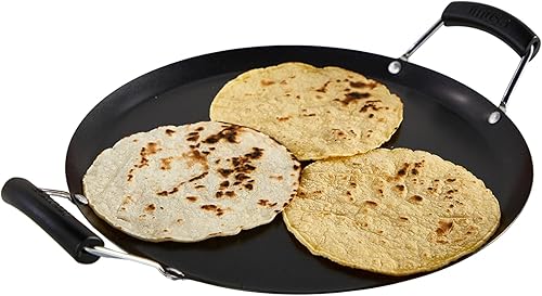 Miniatura 26 de IMUSA Comal redondo antiadherente de acero al carbono de 13.5 pulgadas con asas de metal, color negro