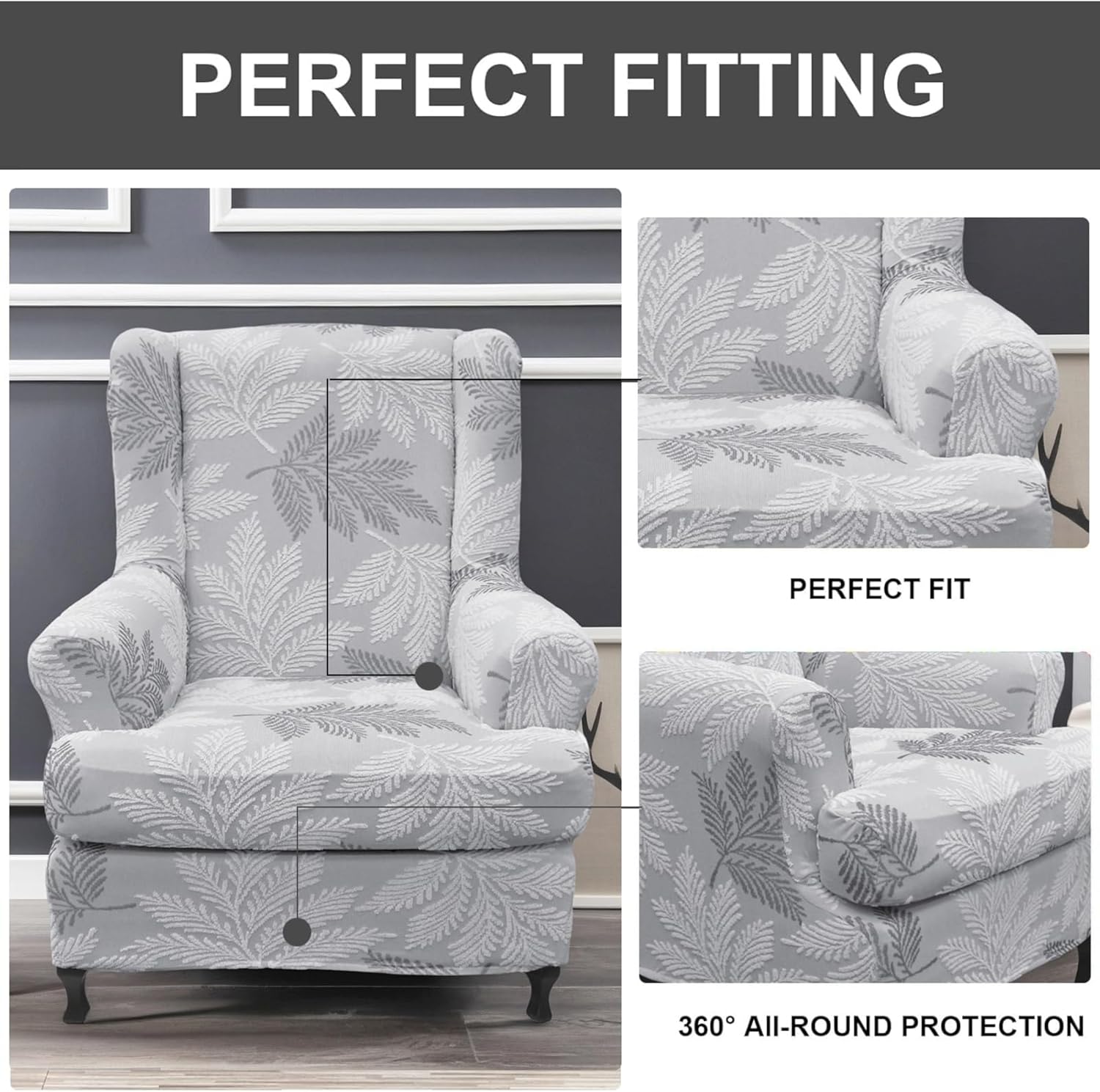 Eco-Ancheng Wingback Chair Cover Wingback Chair Slipcover 2-Piece Wingback Sofa Slipcover Wingback Armchair Slipcovers Furniture Protector with Elastic Bottom for Living Room Bedroom Wingback Chair,48