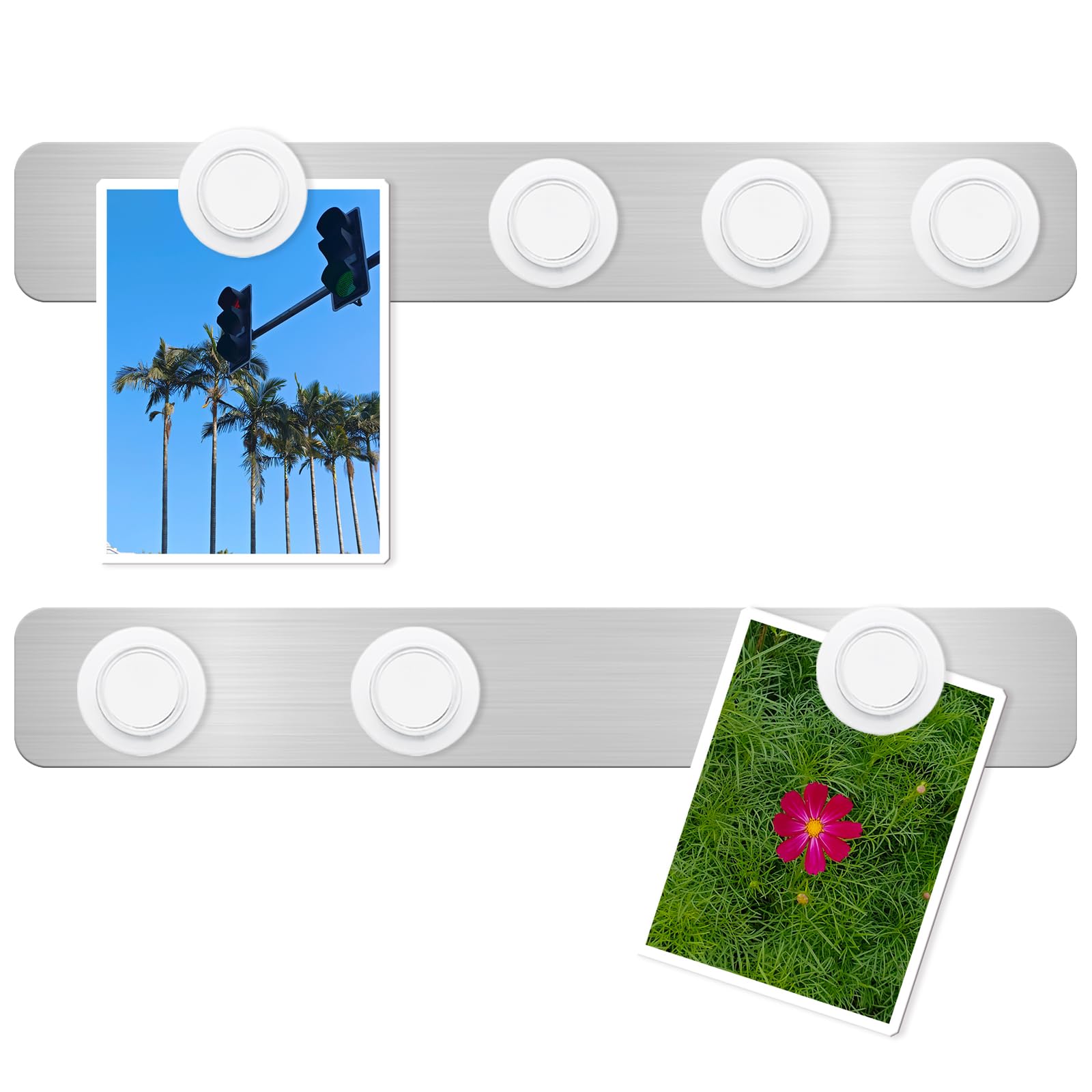 DUJEQM 2Pcs Magnetic Board for Wall - Frameless Stainless Steel Magnetic Notice Board with 7 White Magnets - Magnetic Strips Self Adhesive Memo Bulletin Board Strips for Office, School, Fridge, Photo