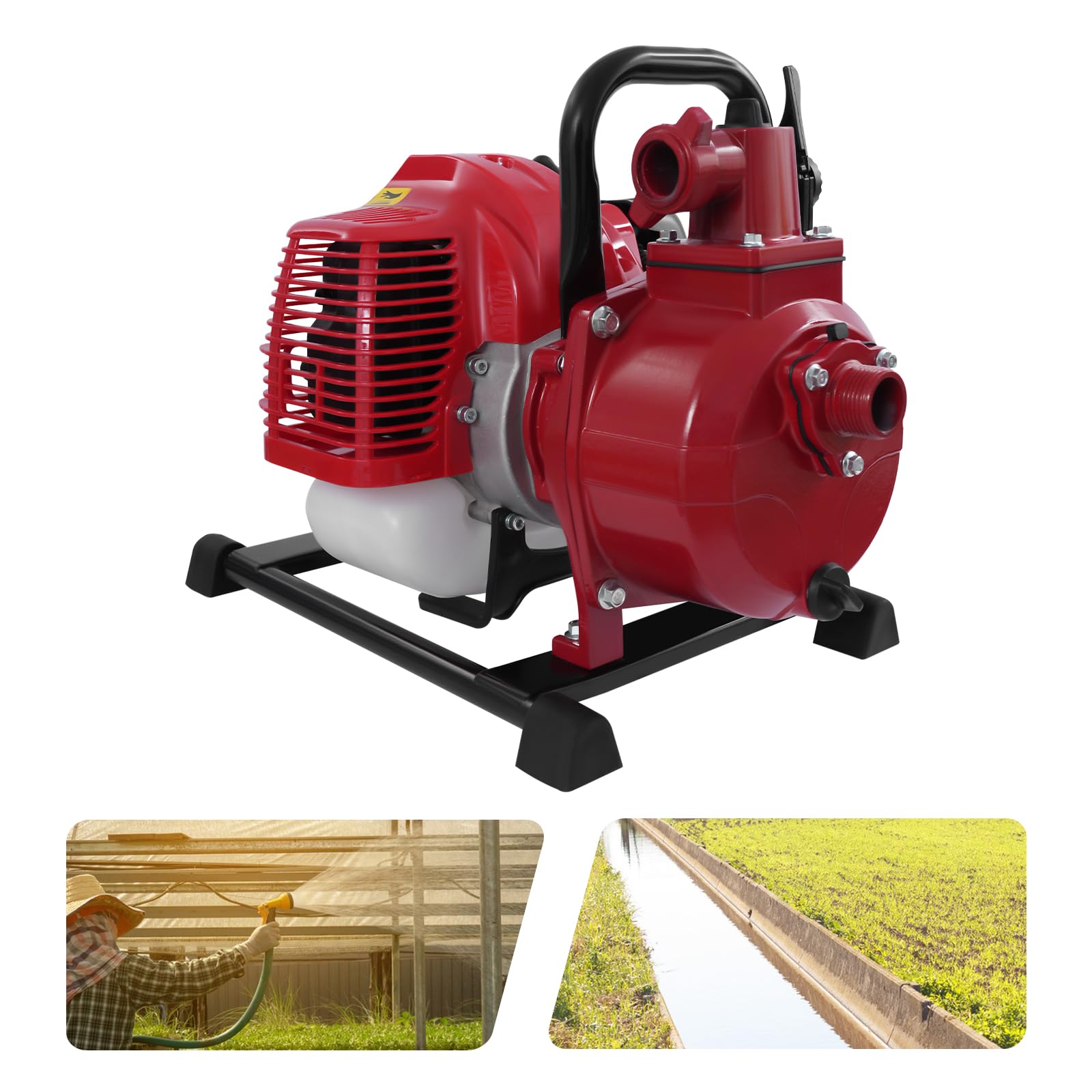 Pompa dell'acqua a benzina, a 2 tempi, 1,25 kW, 1,7 HP 43 CC, pompa portatile per acqua a benzina, raffreddata ad aria, pompa per acqua sporca (2 tempi, 1,25 kW, 1,7 HP 43 CC)