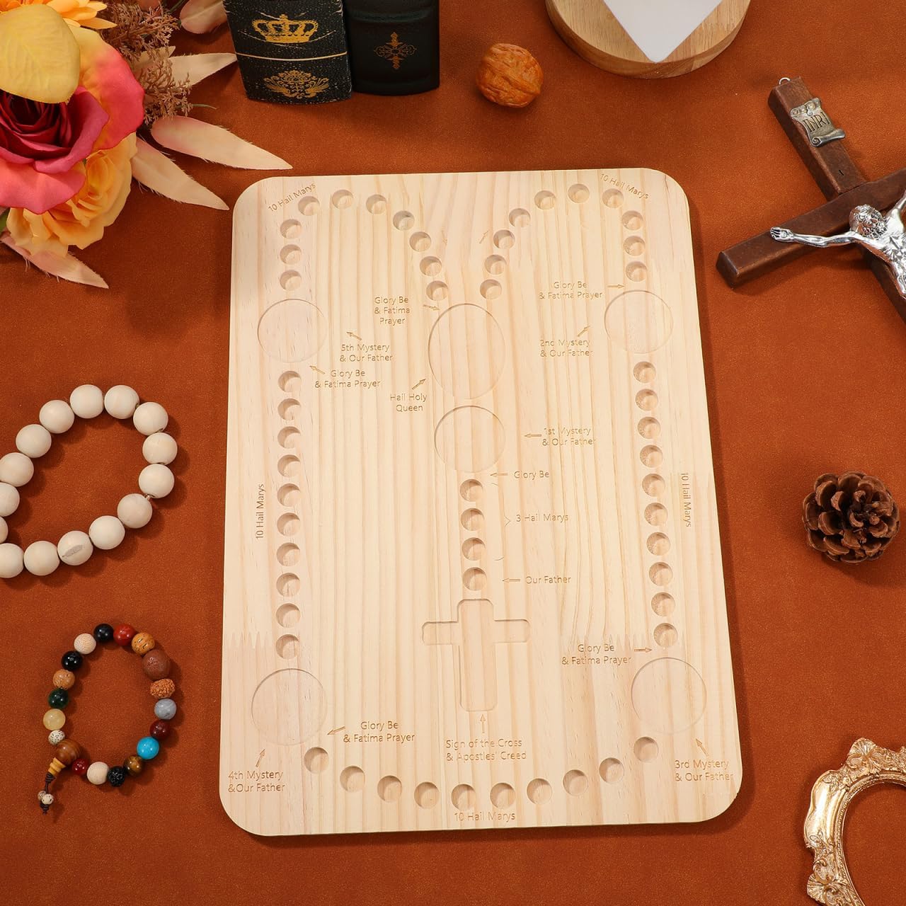 Garneck Wooden Bead Board: 13. 7inch Rosary Making Tray Beading Organizer Board for DIY Bracelet Necklace Jewelry Making Supplies Kit - Image 8