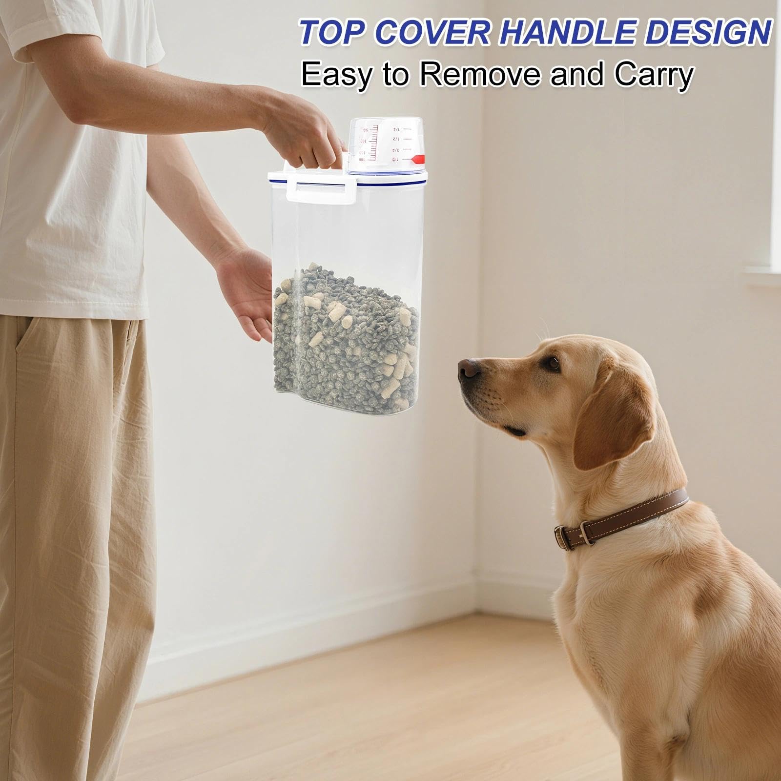 Chiluxendo Juego de 2 Contenedor Pienso Perros, Cubo para Alimentos con Vaso Medidor, Recipiente de Comida para Mascotas, Recipientes Almacenamiento Gatos, Botes Hermeticos Cocina, para Cereales, Arr