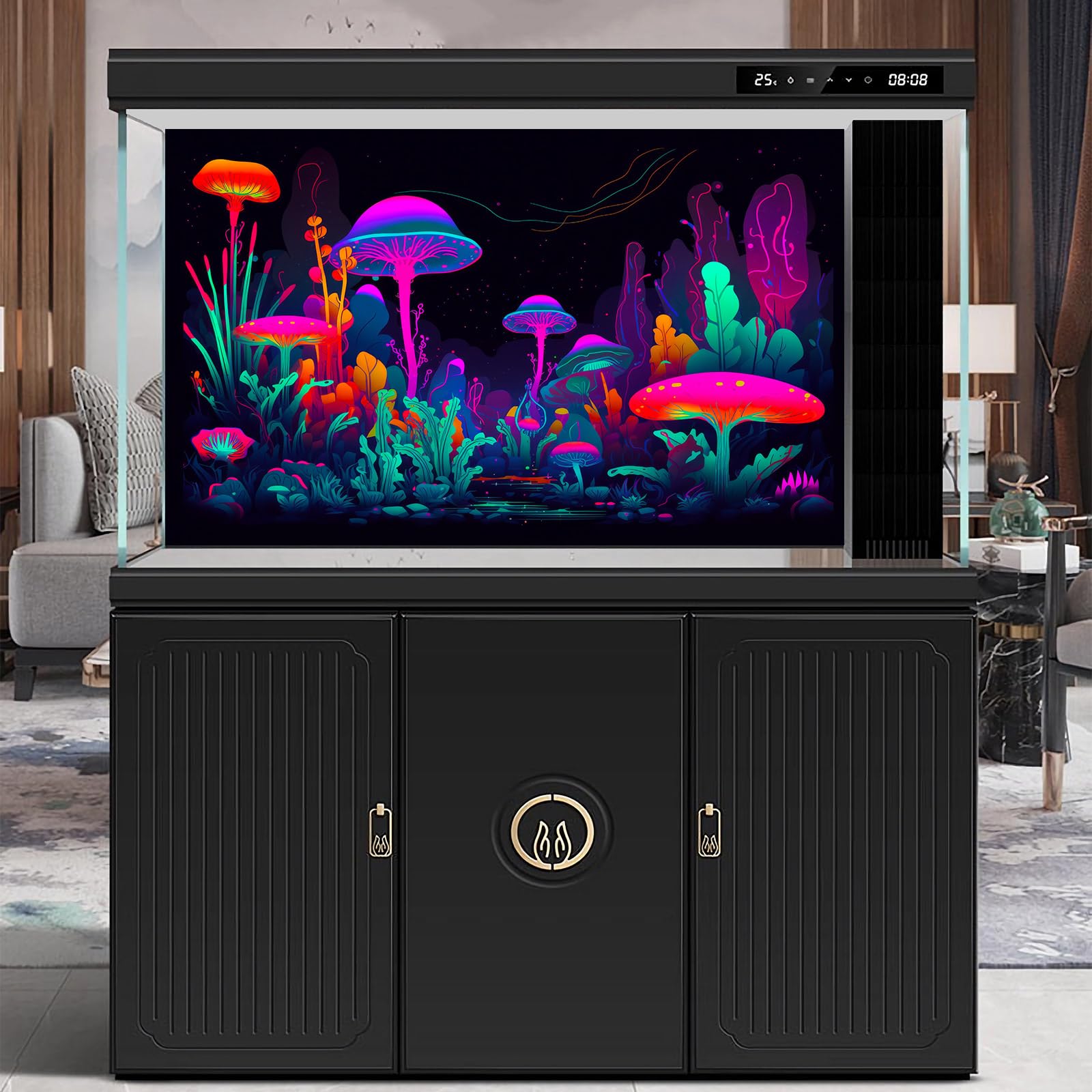 Grzyby akwarium tło grzyby w ciemnym lesie z jasnymi kolorami terrarium tło spokojne jezioro kreskówka styl rośliny wodne akwarium tło plakat dekoracje tapeta dekoracja 91 x 45 cm
