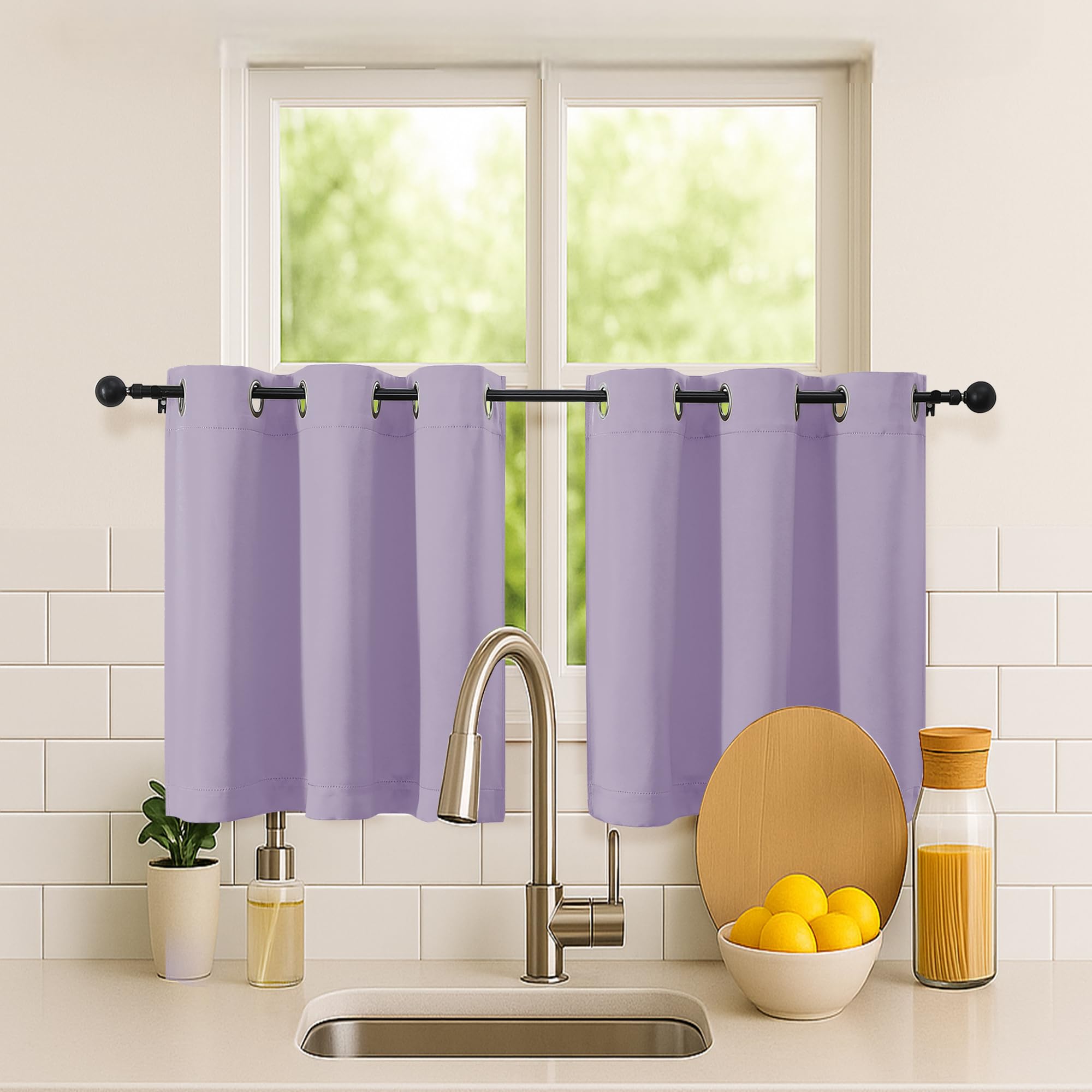 Simplebrand Lilac Short Kitchen Curtains 24 Inch Length 2 Panels Set, Small Windows Room Darkening Curtain for Bathroom, Cabinet, Basement, RV Camper, Thermal Insulated Short Drapes, 40 x 24 Inch